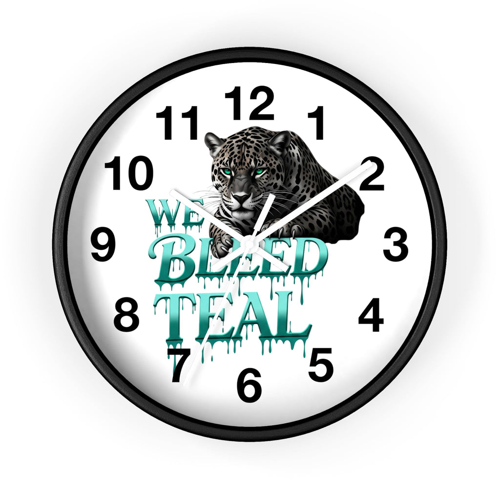 Teal Leopard Wall Clock, Unique Home Decor, Animal Lover Gift, Sports Fan Gift, Personalized Timepiece Printify
