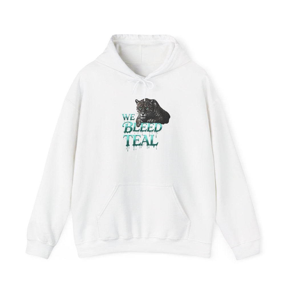 Teal Cat Hoodie, We Bleed Teal Sweater, Unisex Heavy Blend Sweatshirt, Gift for Cat Lovers, Cozy Cats Apparel Printify