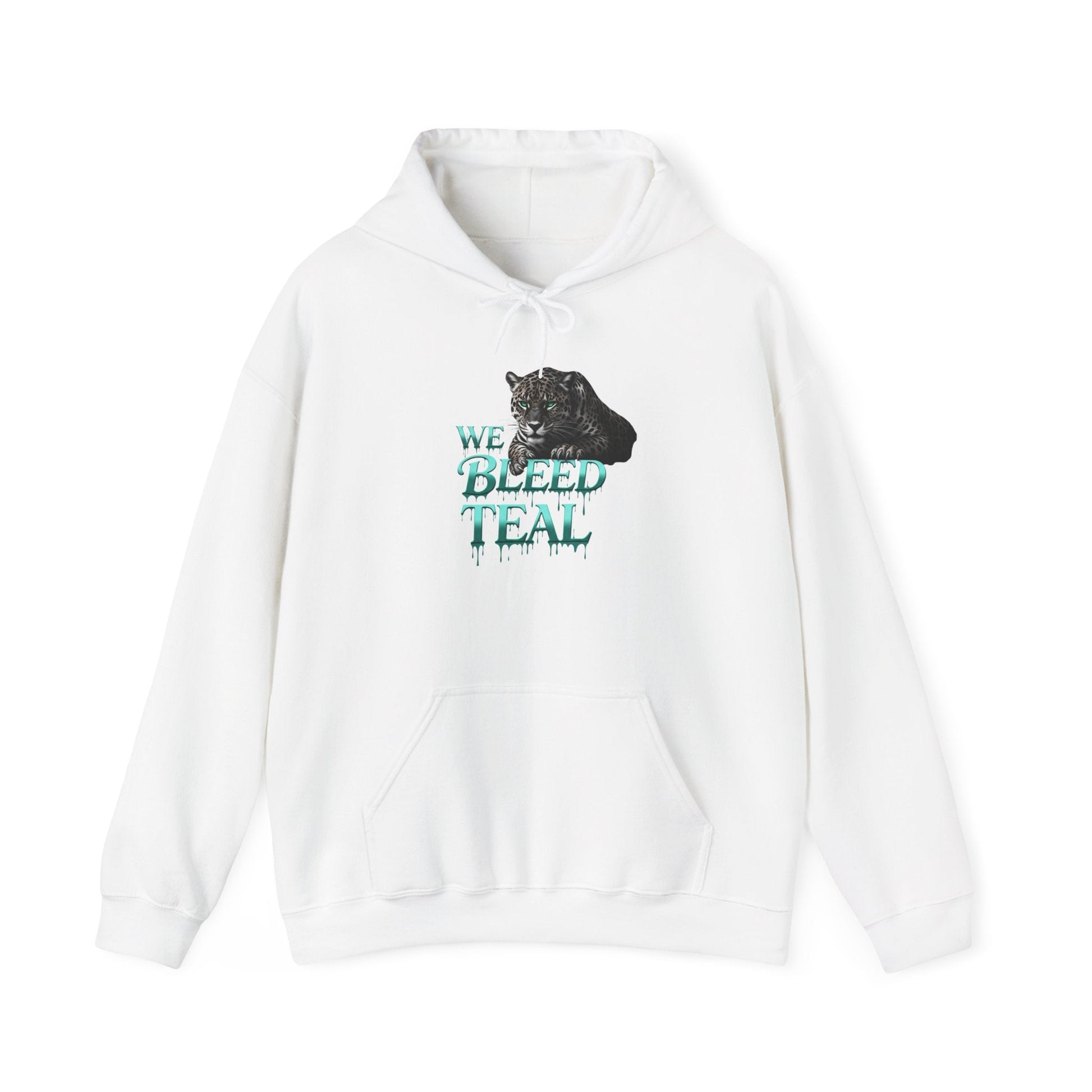 Teal Cat Hoodie, We Bleed Teal Sweater, Unisex Heavy Blend Sweatshirt, Gift for Cat Lovers, Cozy Cats Apparel Printify