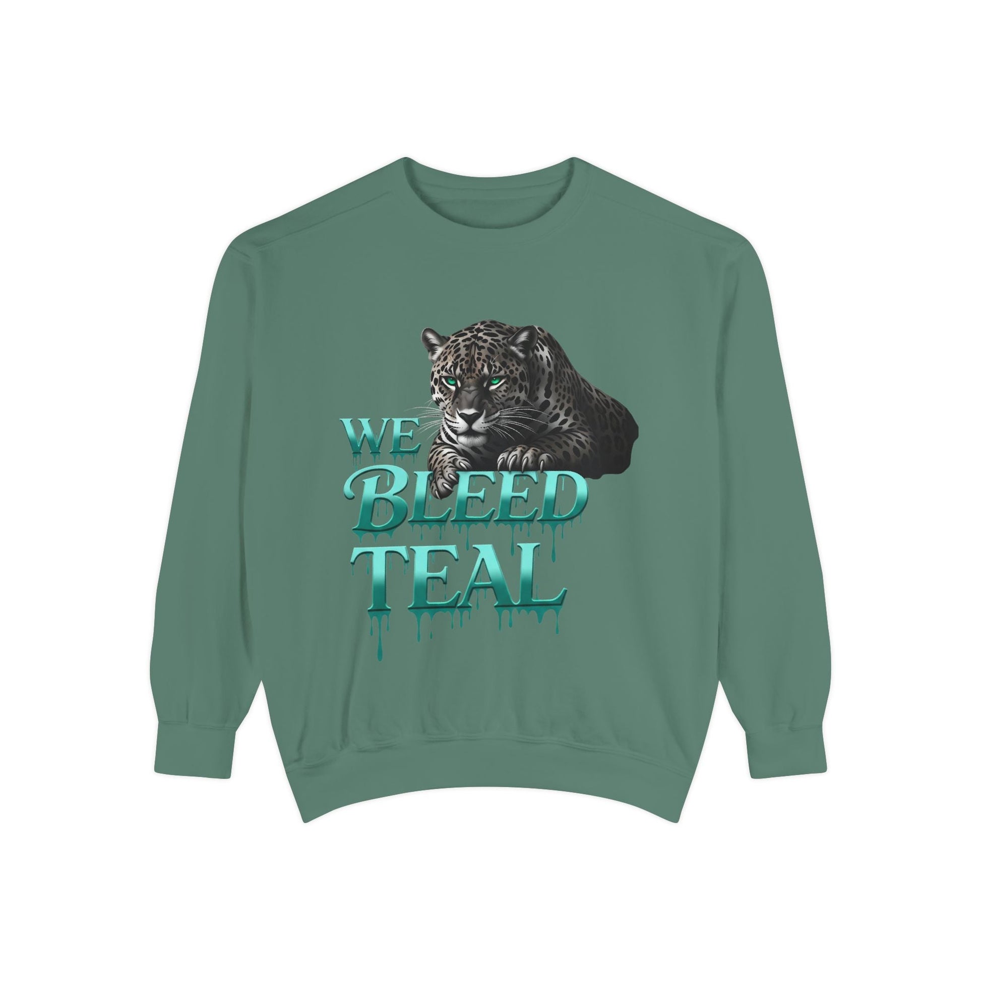 Teal Panther Sweatshirt, Cozy Unisex Sweatshirt, Trendy Fall Fashion, Perfect for Game Day, Unique Gift Idea, Casual Wear Printify