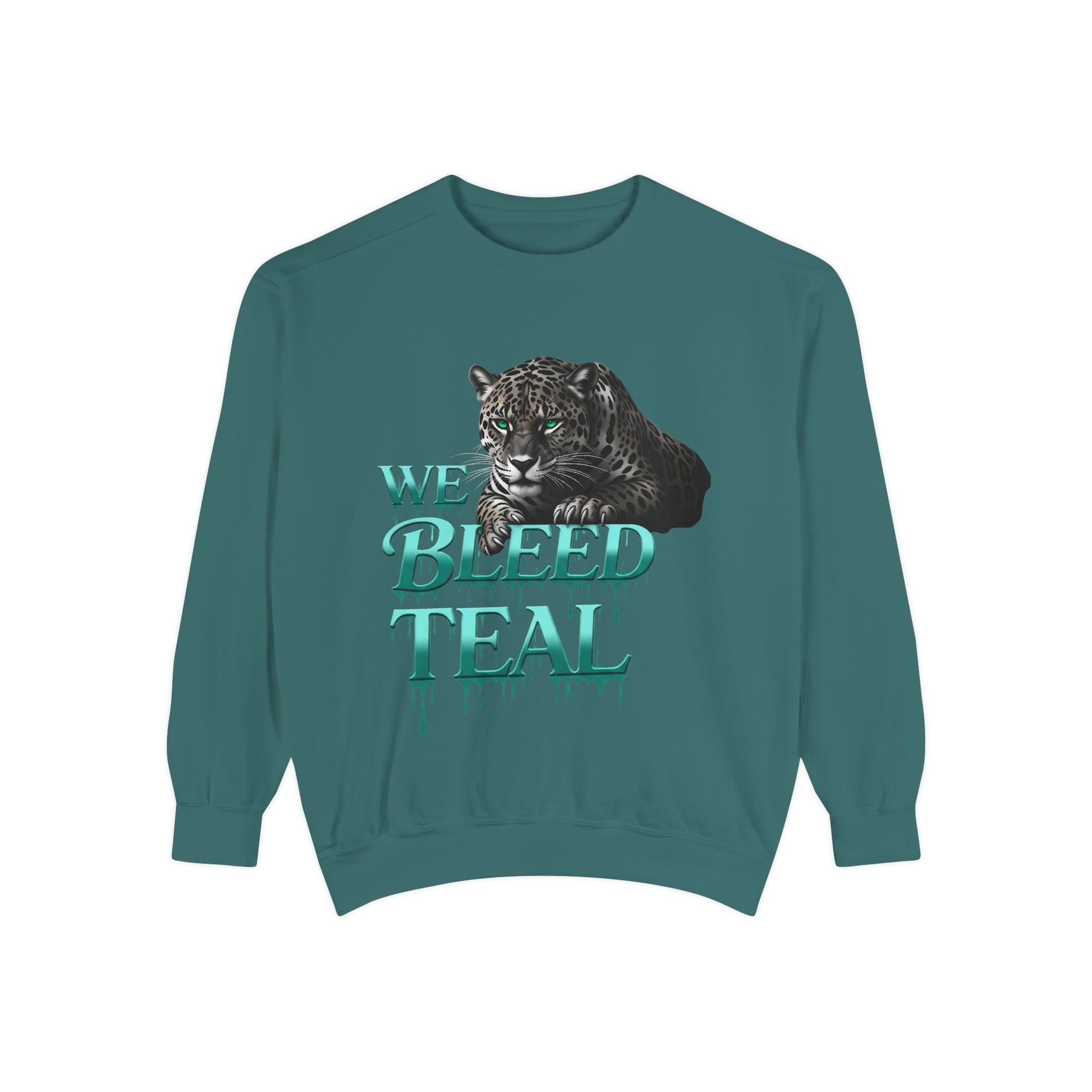 Teal Panther Sweatshirt, Cozy Unisex Sweatshirt, Trendy Fall Fashion, Perfect for Game Day, Unique Gift Idea, Casual Wear Printify