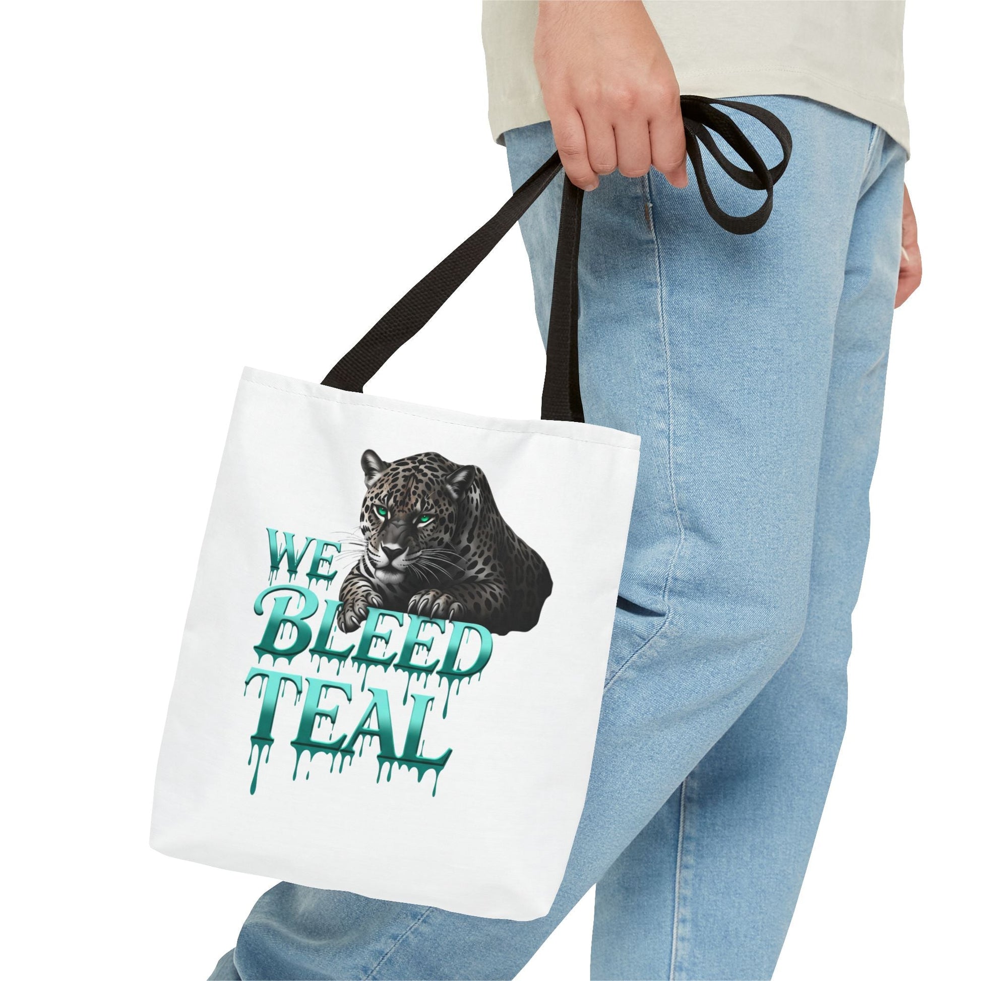 Teal Panther Tote Bag - We Bleed Teal, Animal Lover Gift, Eco-Friendly Bag, College Student Accessory, Unique Shopping Tote Printify