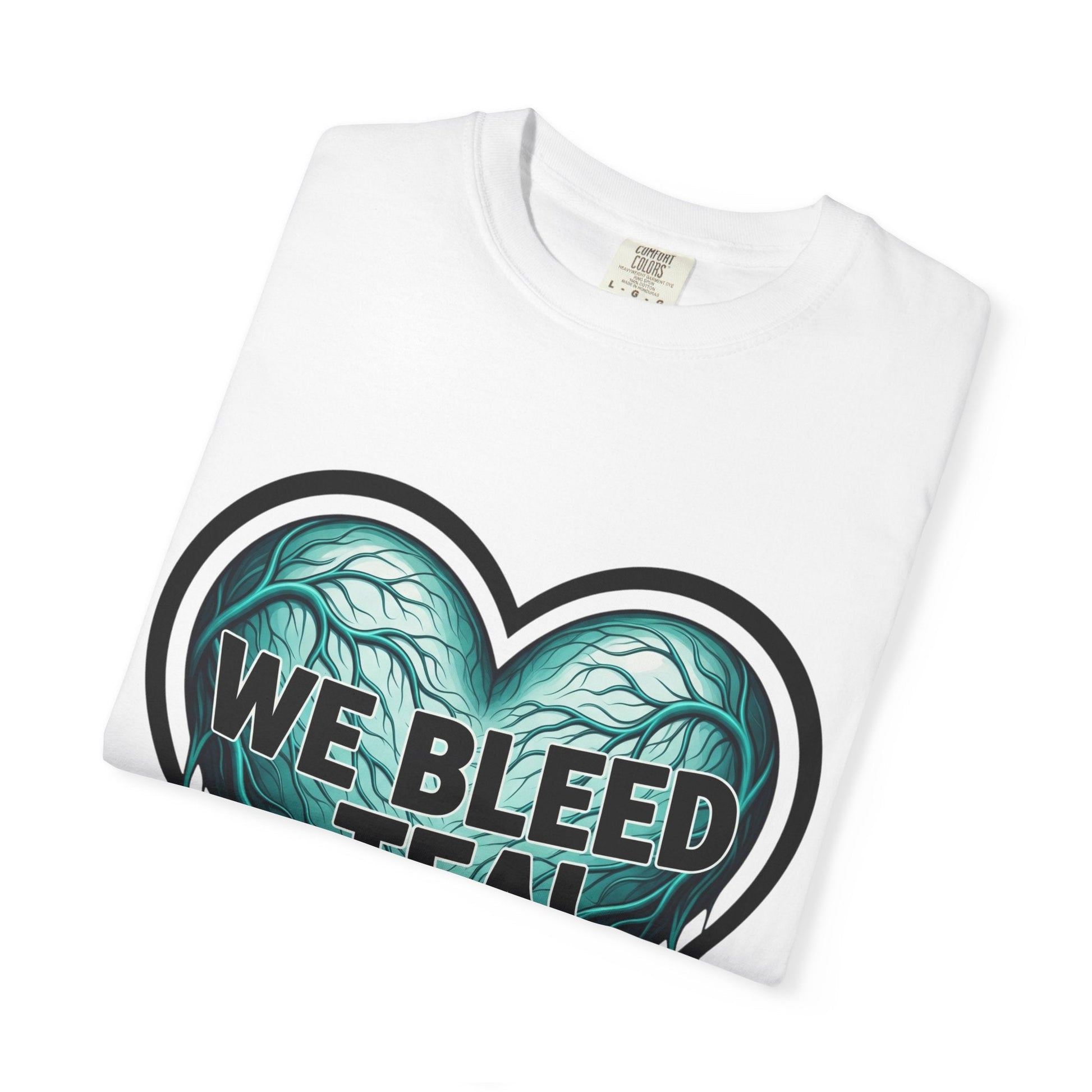Teal Heart Awareness T-shirt, Unisex Gift for Mental Health, Eco-Friendly Tee, Bleed Teal Support, Casual Everyday Wear Printify
