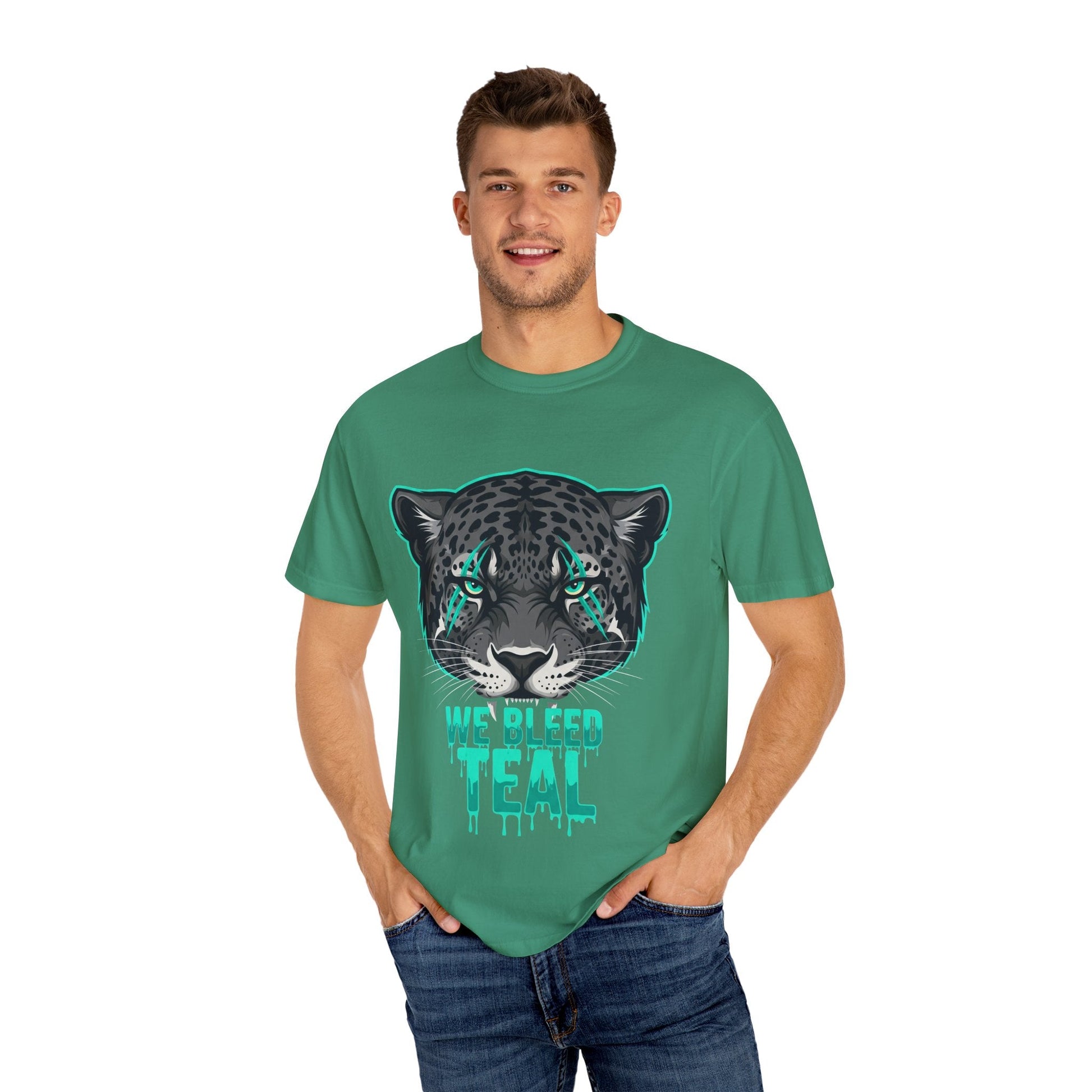 Teal Panther Unisex T-Shirt, Casual Graphic Tee, Animal Lover Gift, Unique Style, Eco-Friendly Apparel Printify