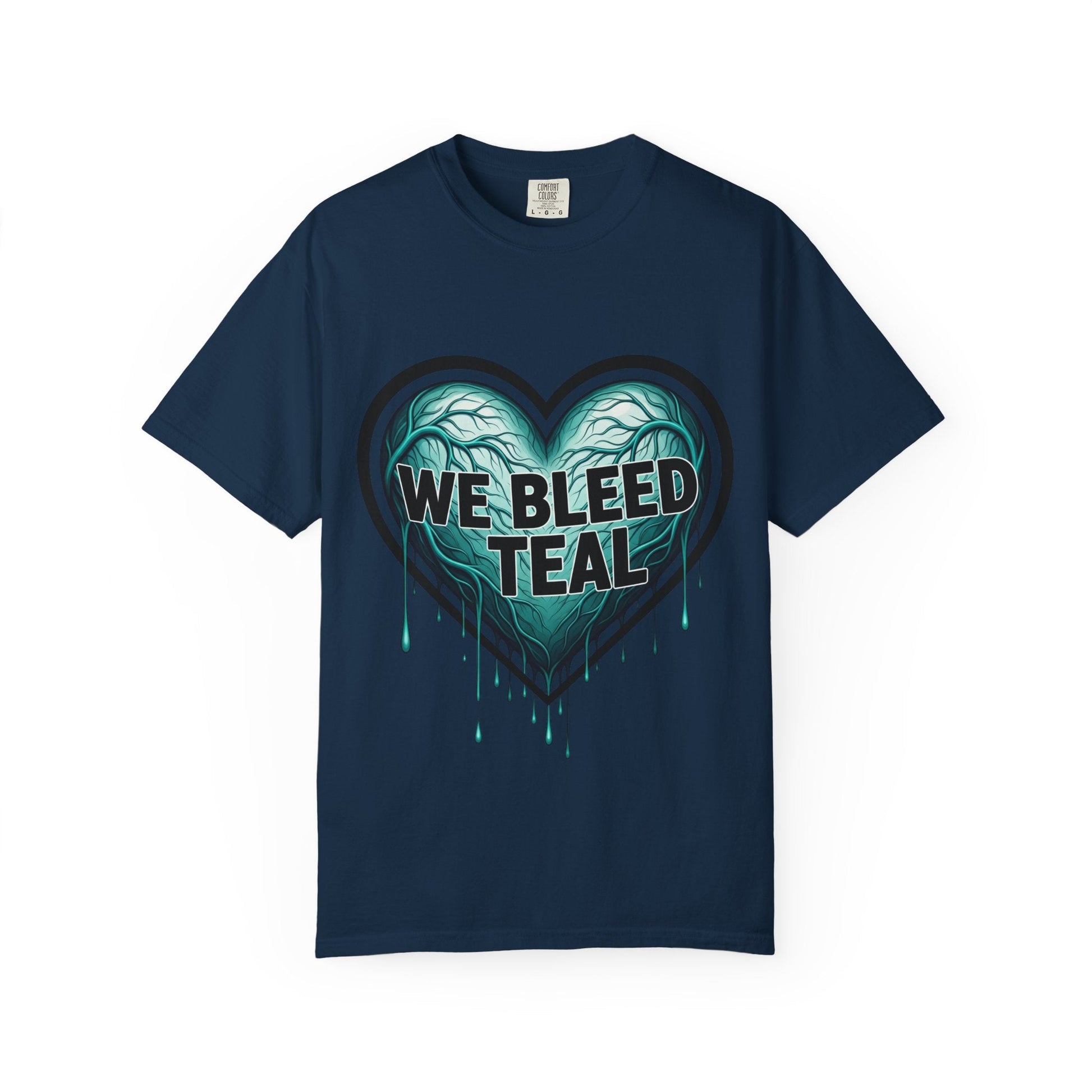 Teal Heart Awareness T-shirt, Unisex Gift for Mental Health, Eco-Friendly Tee, Bleed Teal Support, Casual Everyday Wear Printify