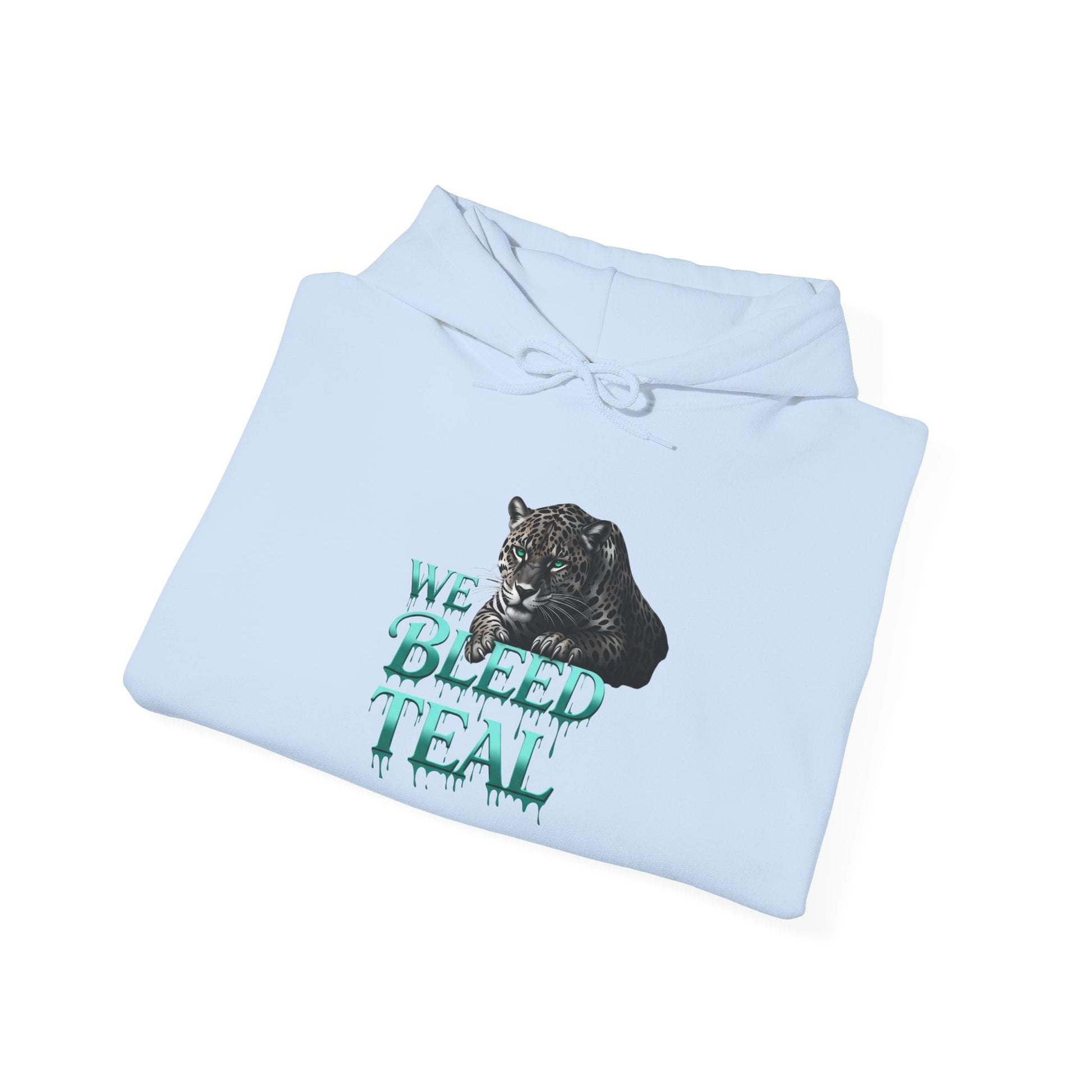 Teal Cat Hoodie, We Bleed Teal Sweater, Unisex Heavy Blend Sweatshirt, Gift for Cat Lovers, Cozy Cats Apparel Printify