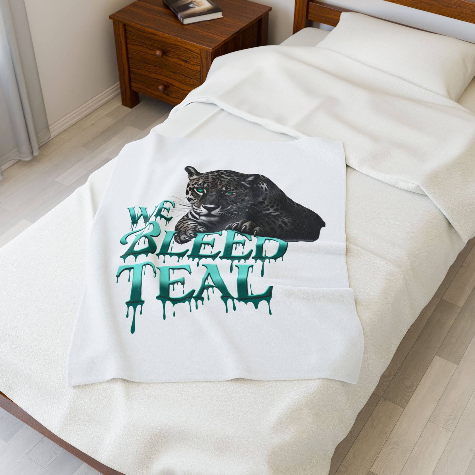 Teal Panther Velveteen Plush Blanket, Cozy Throw, Gift for Animal Lovers, Nursery Decor, Home Accessories, Warm and Soft Printify