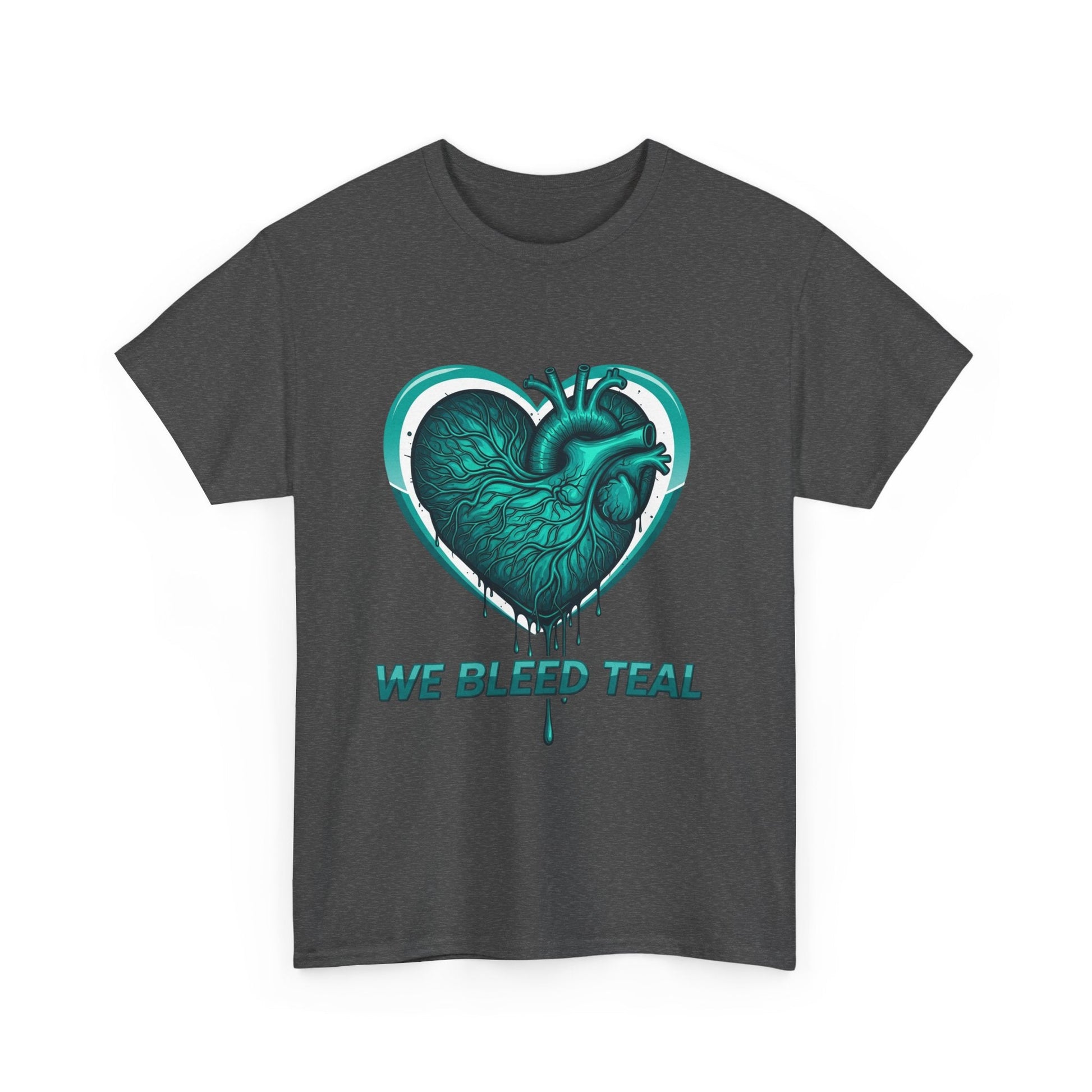 Teal Heart Awareness Tee, Unisex Cotton Shirt, Supportive Gear, Medical Awareness, Gift for Loved Ones, Casual Wear Printify