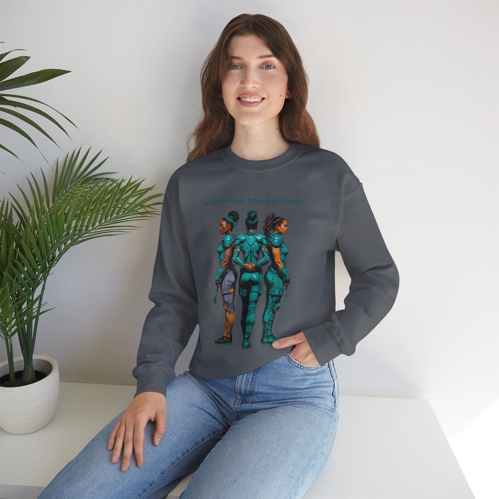 Empowering Art Crewneck Sweatshirt - Built by Pain Bound by Power, Comfortable Unisex Sweatshirt, Gift for Fitness Lovers, [...] Printify