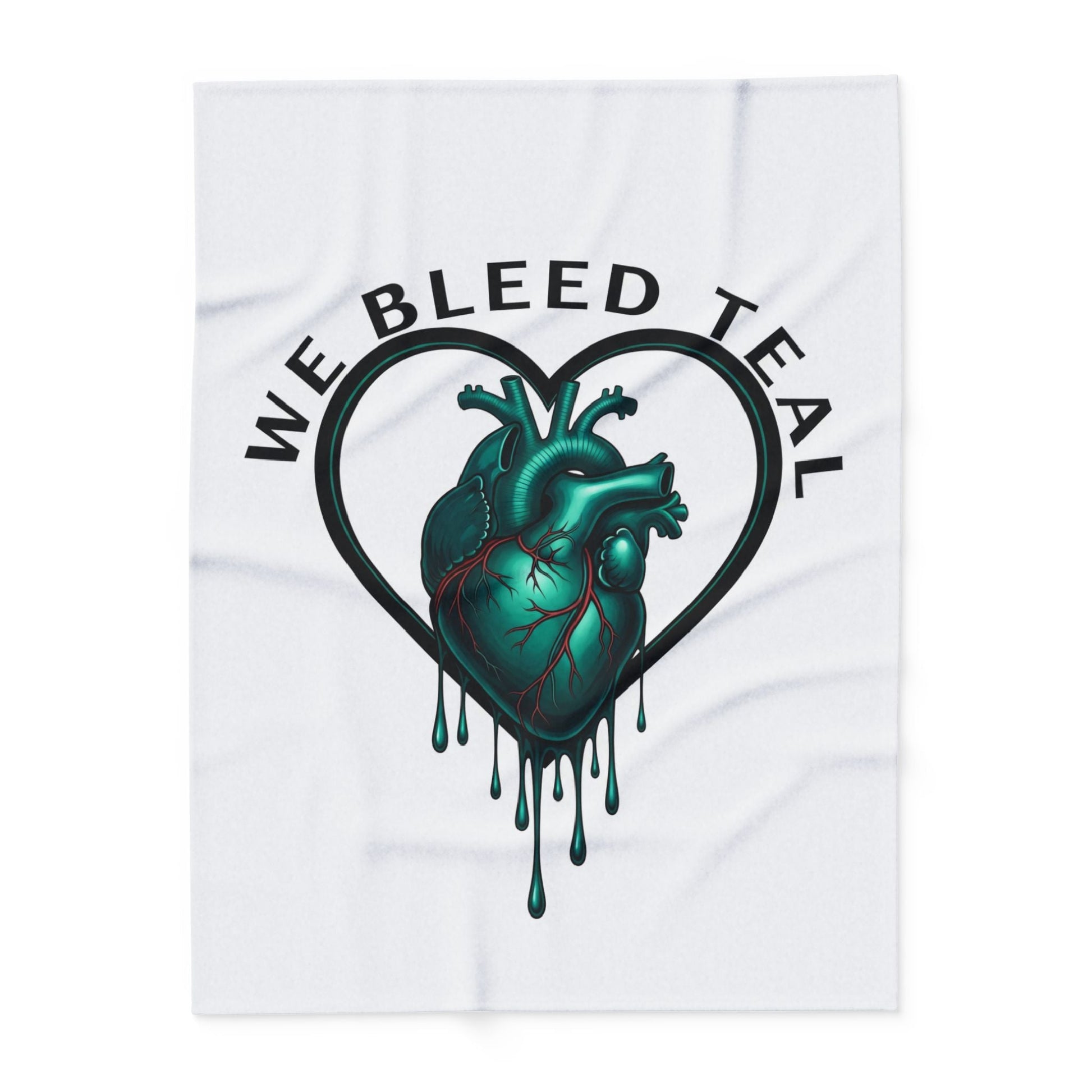 Teal Heart Fleece Blanket - Cozy Throw for Health Awareness, Gifts for Nurses, Valentine’s Day, Home Decor, Charity Fundraisers Printify
