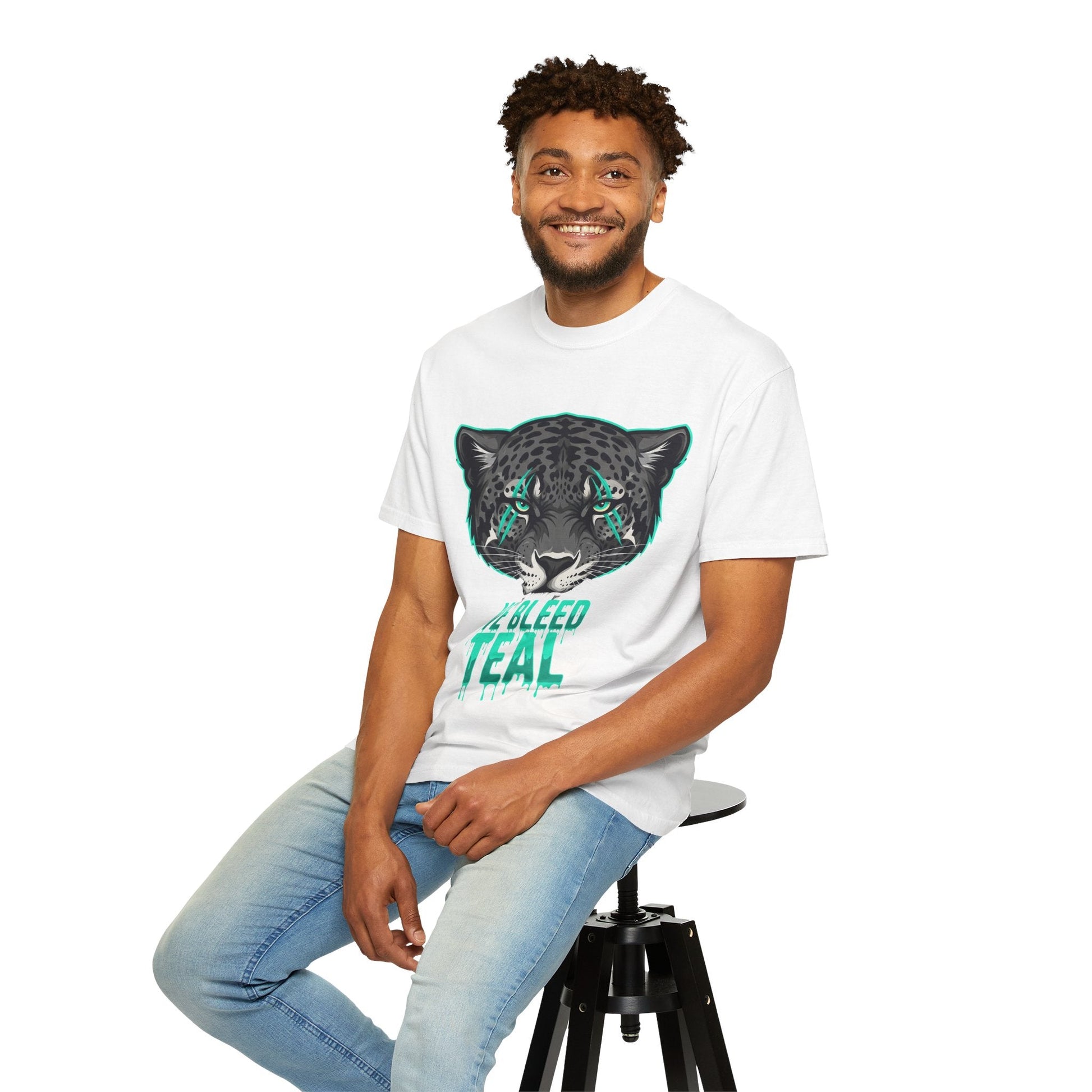 Teal Panther Unisex T-Shirt, Casual Graphic Tee, Animal Lover Gift, Unique Style, Eco-Friendly Apparel Printify