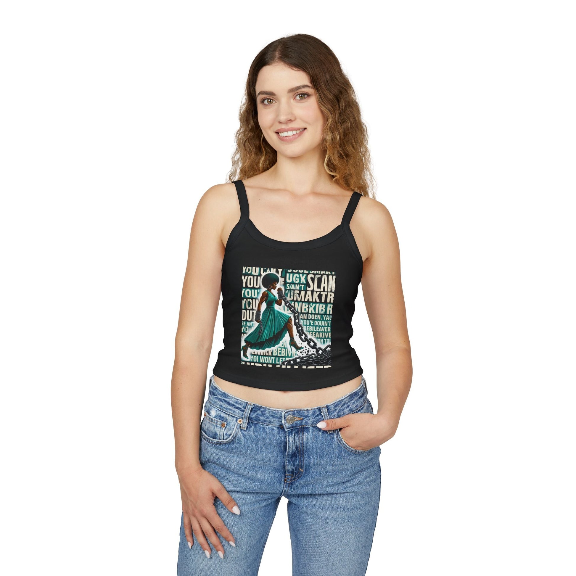 Empowered Woman Spaghetti Strap Tank Top - Inspirational Fashion for Females, Summer Tops, Gift for Her, Festival Wear, Casual Style Printify