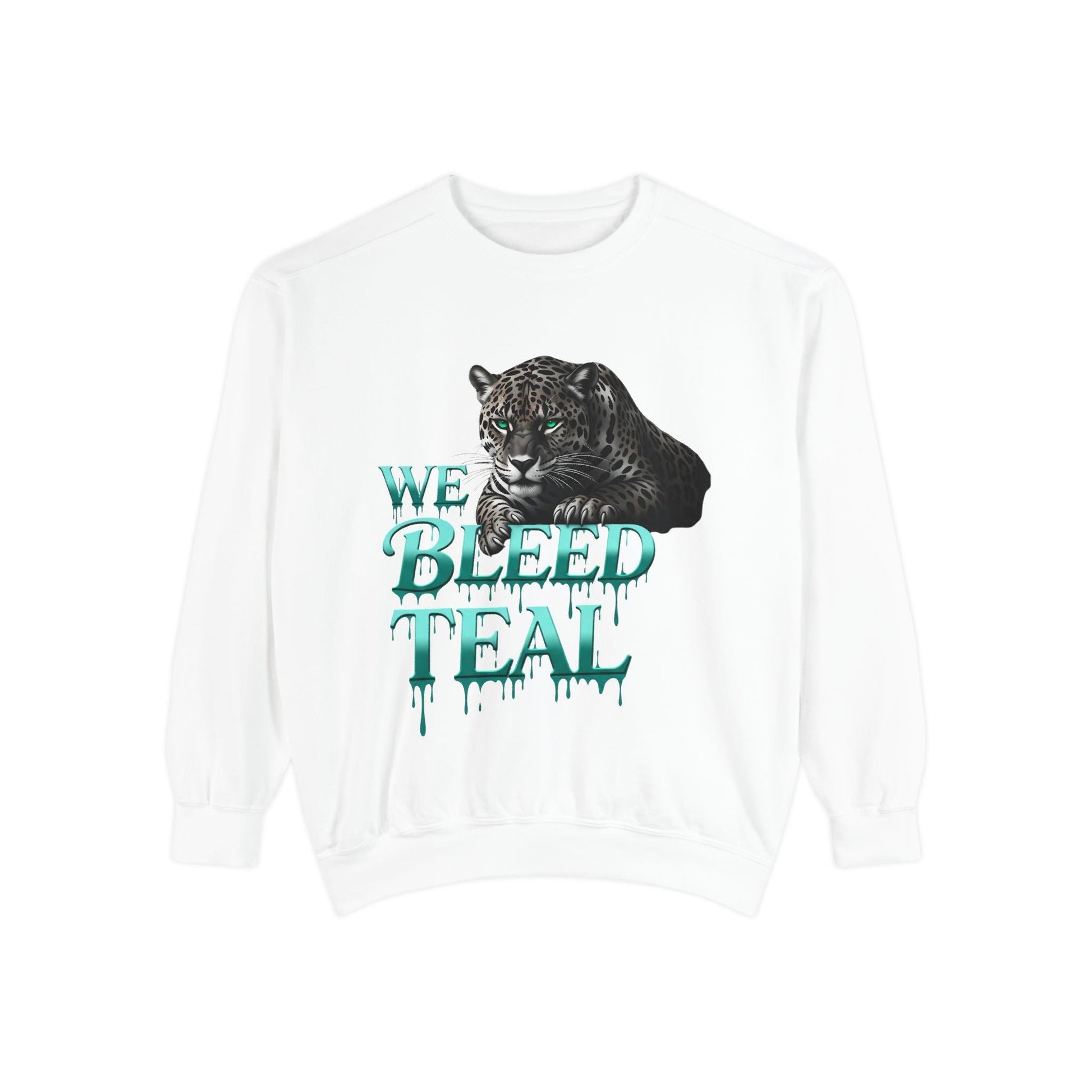 Teal Panther Sweatshirt, Cozy Unisex Sweatshirt, Trendy Fall Fashion, Perfect for Game Day, Unique Gift Idea, Casual Wear Printify