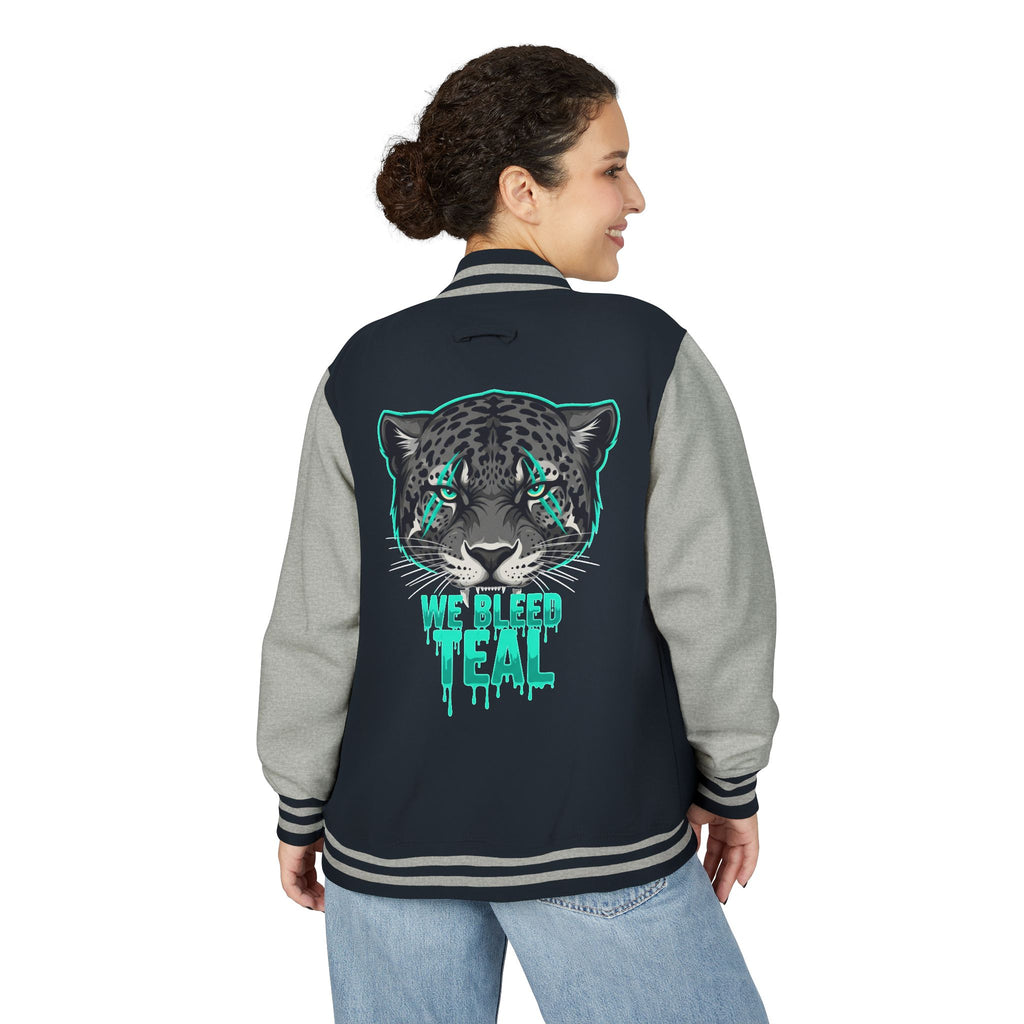 Teal Cheetah Letterman Jacket, Unisex Varsity Jacket, Stylish College Apparel, Gift for Sports Fans, Trendy Streetwear, Casual Fashion