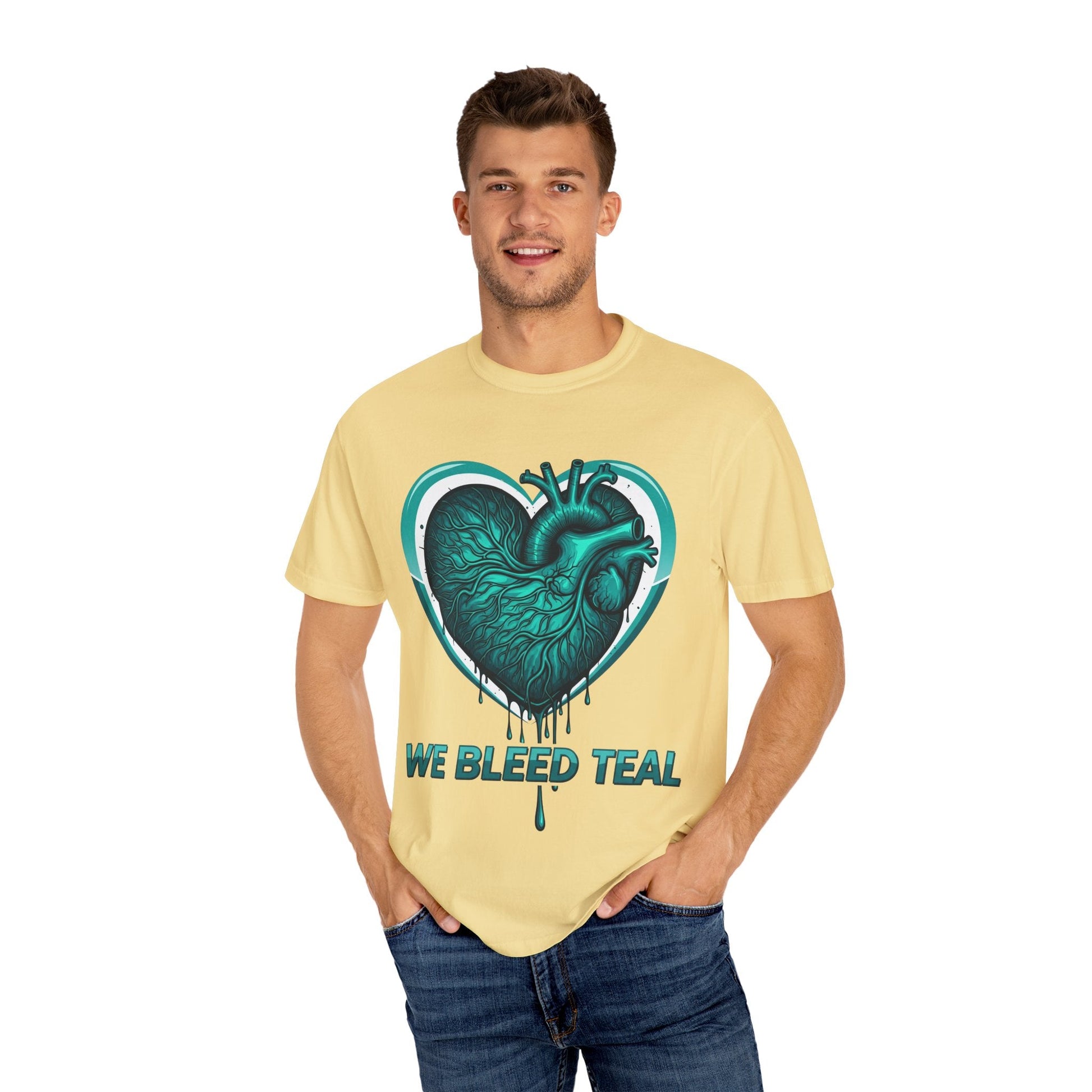 Teal Heart T-Shirt, Unisex Casual Shirt, Heart Health Awareness Tee, Gift for Men & Women, Comfortable Everyday Wear, We Bleed Teal Printify
