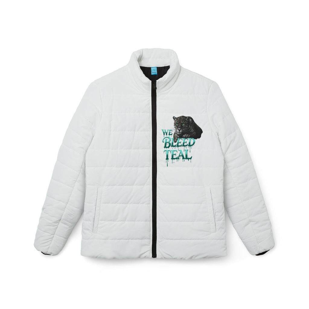 Teal Panther Puffer Jacket, Trendy Women's Outerwear, Perfect for Fall, Sports Fan Gear, Unique Gift for Her, Stylish Casual Wear Printify