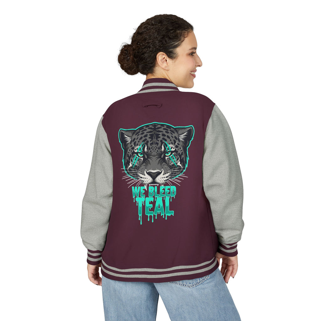 Teal Cheetah Letterman Jacket, Unisex Varsity Jacket, Stylish College Apparel, Gift for Sports Fans, Trendy Streetwear, Casual Fashion
