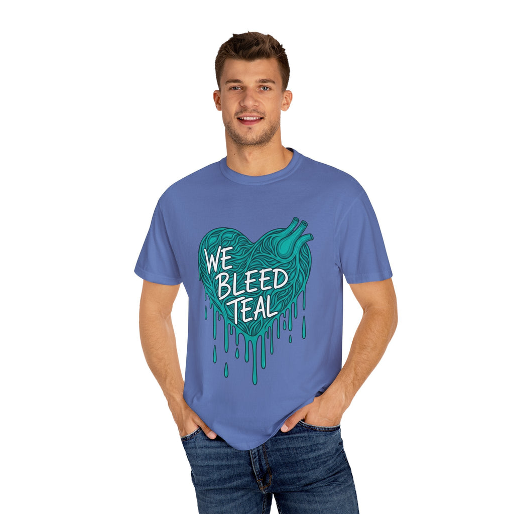 Teal Heart Awareness T-Shirt, Supportive Gift for Friends, Unisex Casual Tee, Perfect for Awareness Events, WE BLEED TEAL Design Printify