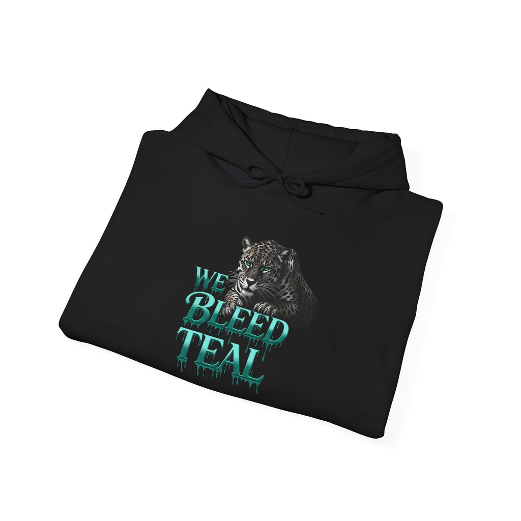 Teal Cat Hoodie, We Bleed Teal Sweater, Unisex Heavy Blend Sweatshirt, Gift for Cat Lovers, Cozy Cats Apparel Printify