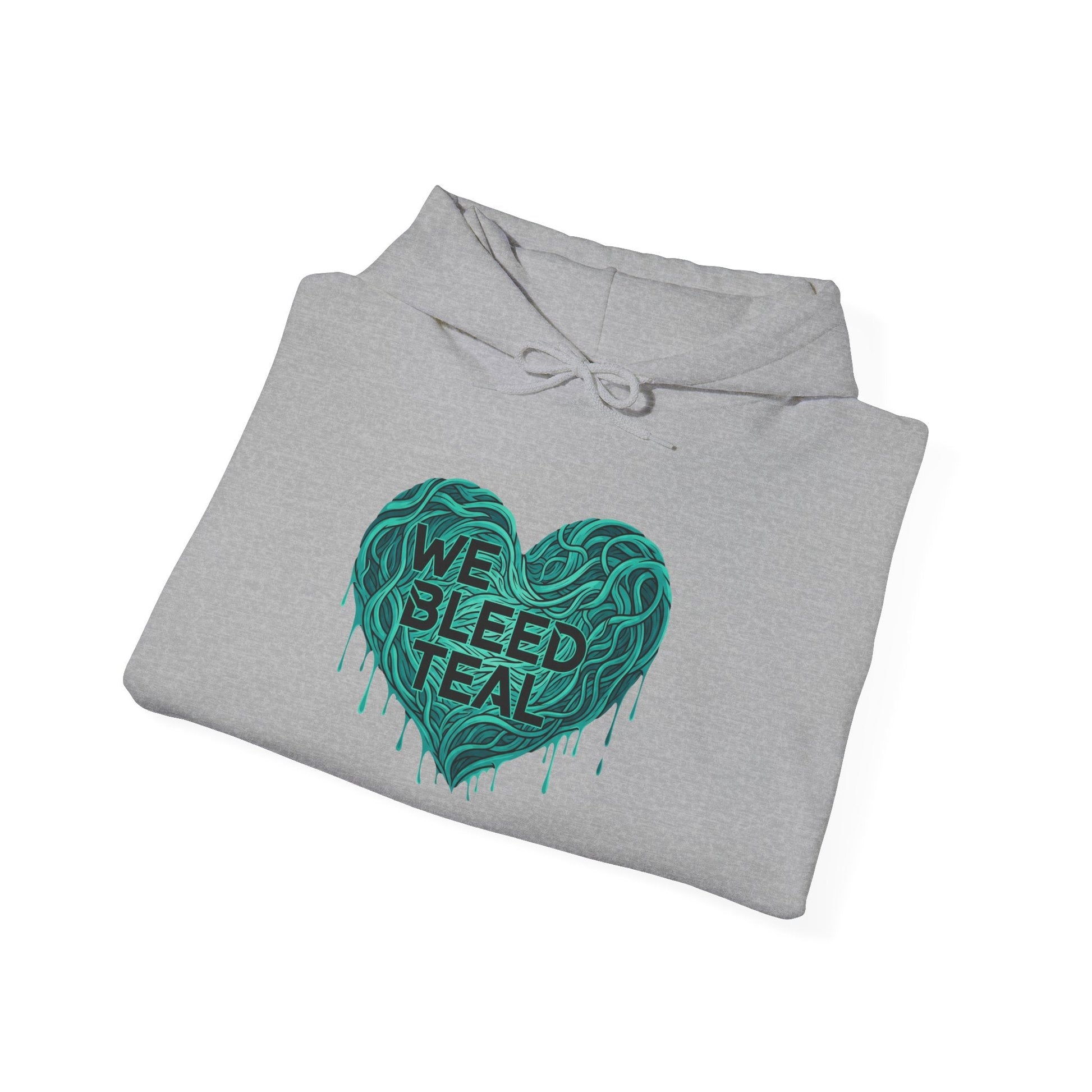 Teal Heart Sweatshirt - Awareness Hoodie for Cancer Support, Cozy Gift for Friends, Unisex Hooded Sweatshirt, Comfort Wear Printify
