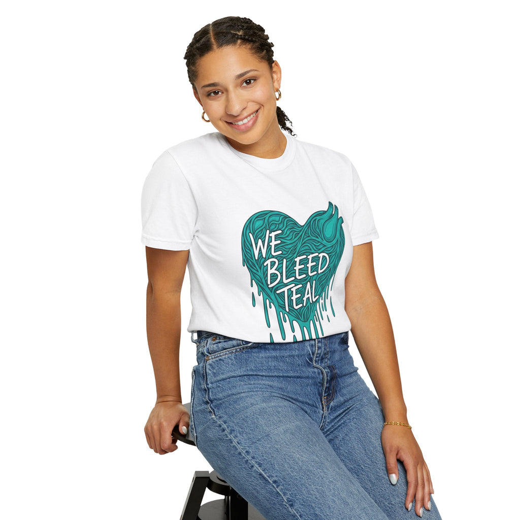 Teal Heart Awareness T-Shirt, Supportive Gift for Friends, Unisex Casual Tee, Perfect for Awareness Events, WE BLEED TEAL Design Printify