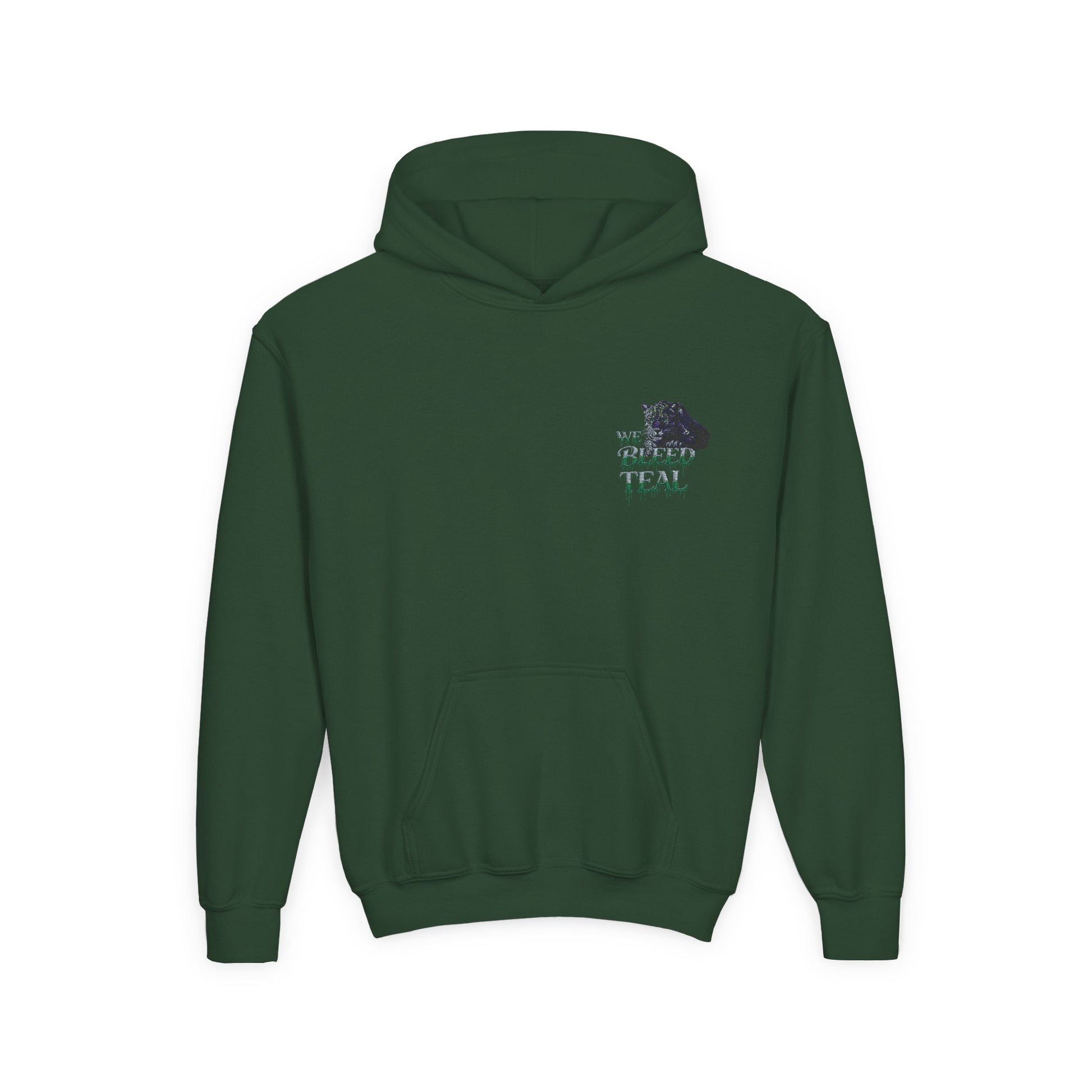 Youth Hooded Sweatshirt - Cozy Charm, Perfect for Teens, Gift for Birthdays, Casual Outfits, School Wear, We Bleed Teal Design