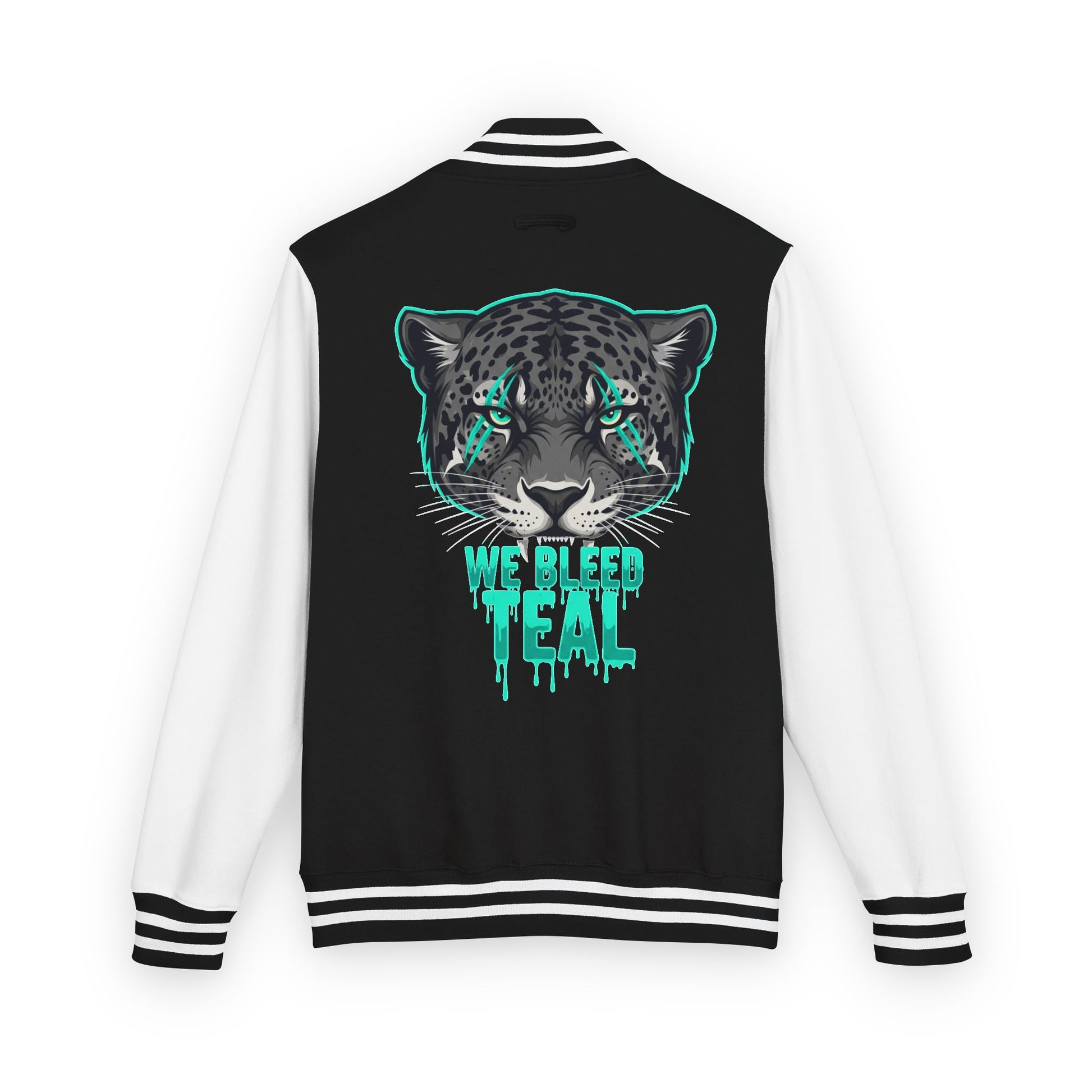 Teal Cheetah Letterman Jacket, Unisex Varsity Jacket, Stylish College Apparel, Gift for Sports Fans, Trendy Streetwear, Casual Fashion