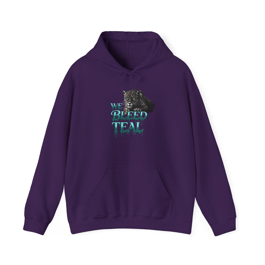 Teal Cat Hoodie, We Bleed Teal Sweater, Unisex Heavy Blend Sweatshirt, Gift for Cat Lovers, Cozy Cats Apparel Printify