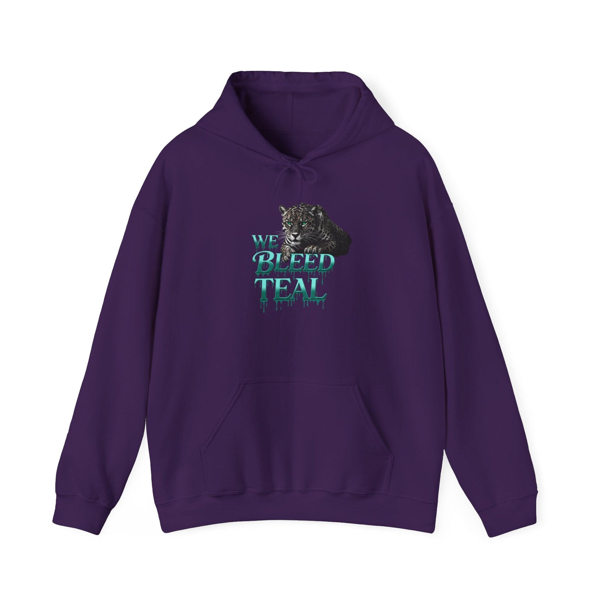 Teal Cat Hoodie, We Bleed Teal Sweater, Unisex Heavy Blend Sweatshirt, Gift for Cat Lovers, Cozy Cats Apparel Printify