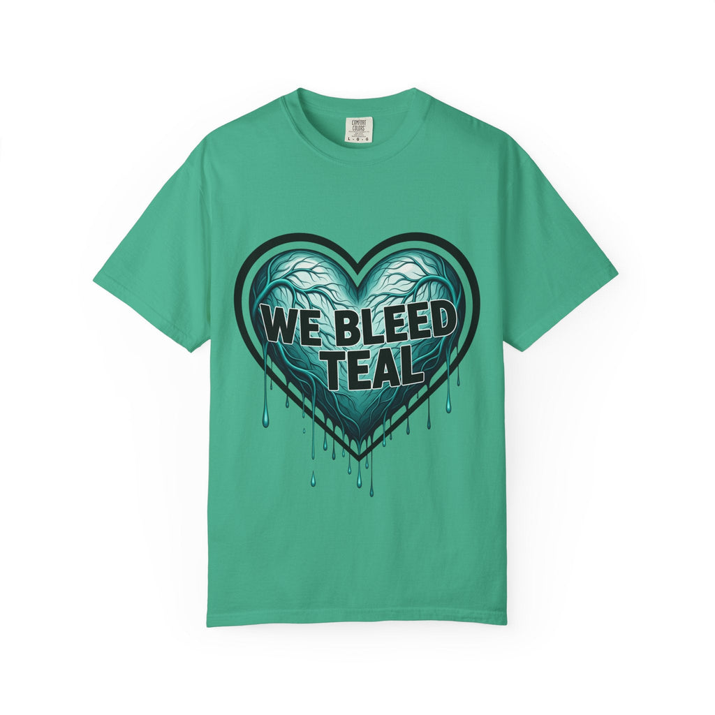Teal Heart Awareness T-shirt, Unisex Gift for Mental Health, Eco-Friendly Tee, Bleed Teal Support, Casual Everyday Wear Printify