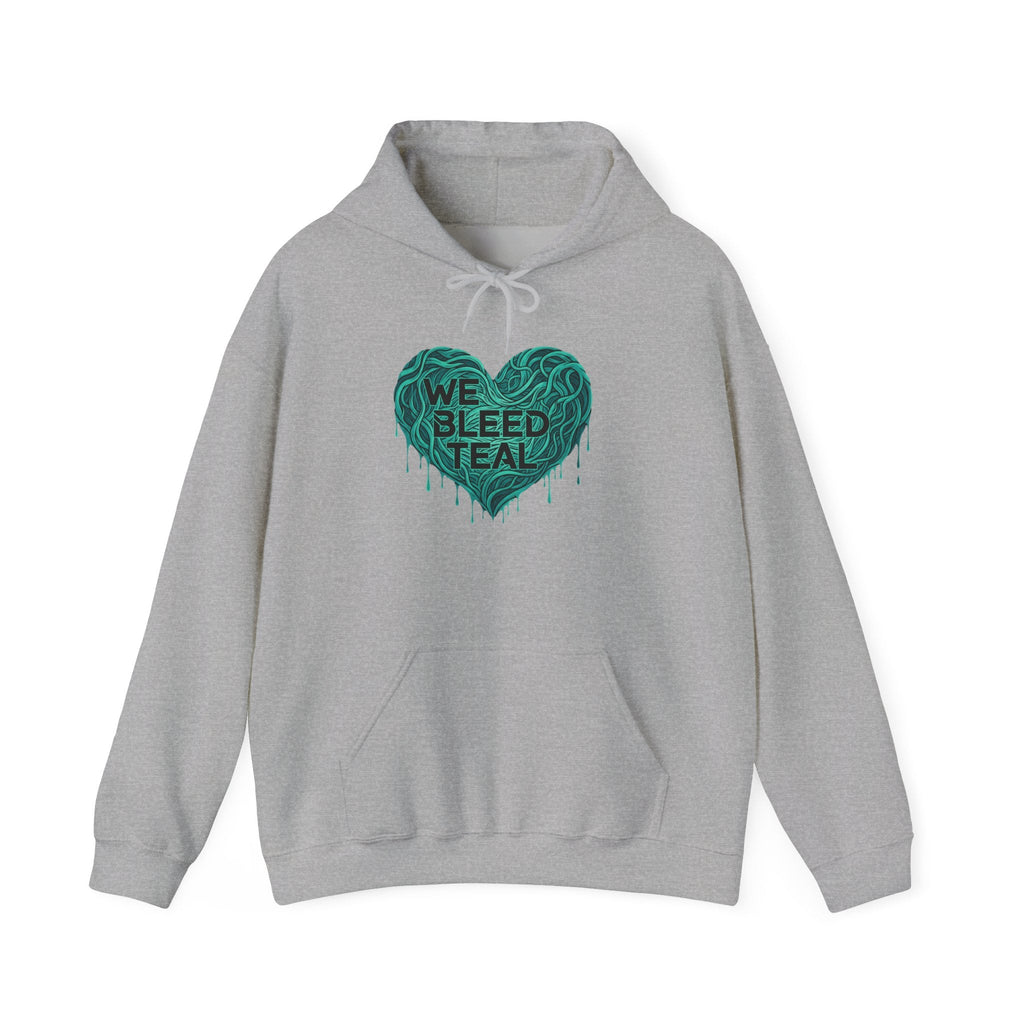 Teal Heart Sweatshirt - Awareness Hoodie for Cancer Support, Cozy Gift for Friends, Unisex Hooded Sweatshirt, Comfort Wear Printify