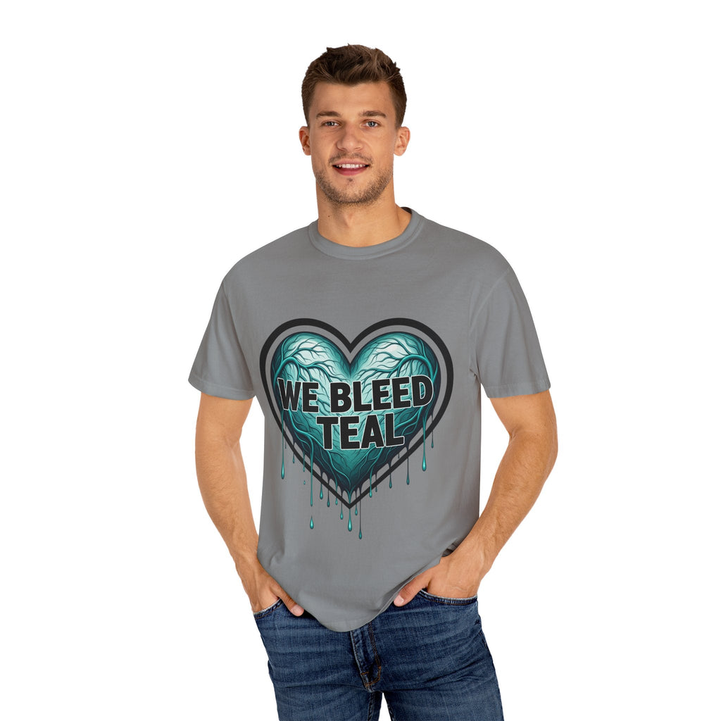 Teal Heart Awareness T-shirt, Unisex Gift for Mental Health, Eco-Friendly Tee, Bleed Teal Support, Casual Everyday Wear Printify