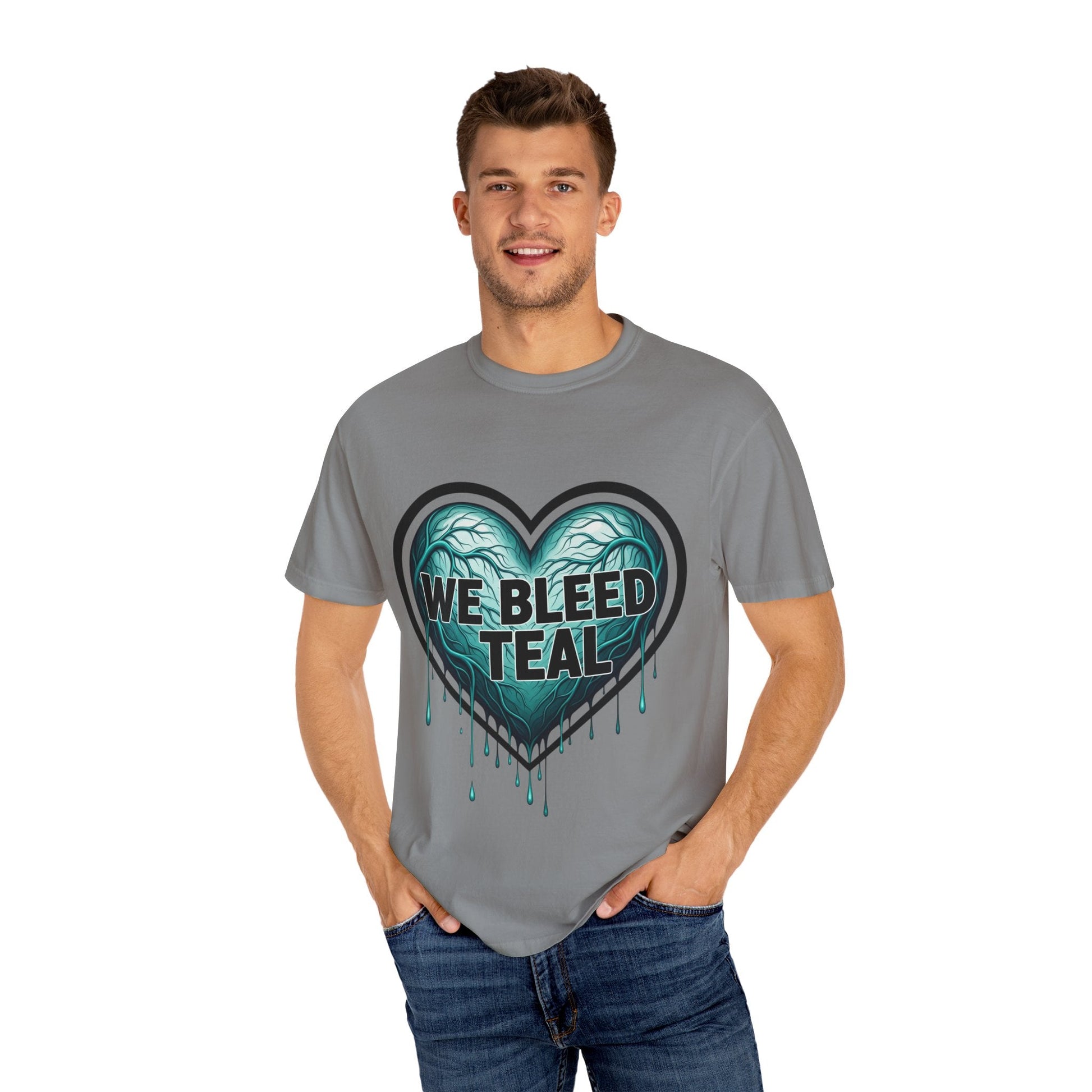 Teal Heart Awareness T-shirt, Unisex Gift for Mental Health, Eco-Friendly Tee, Bleed Teal Support, Casual Everyday Wear Printify