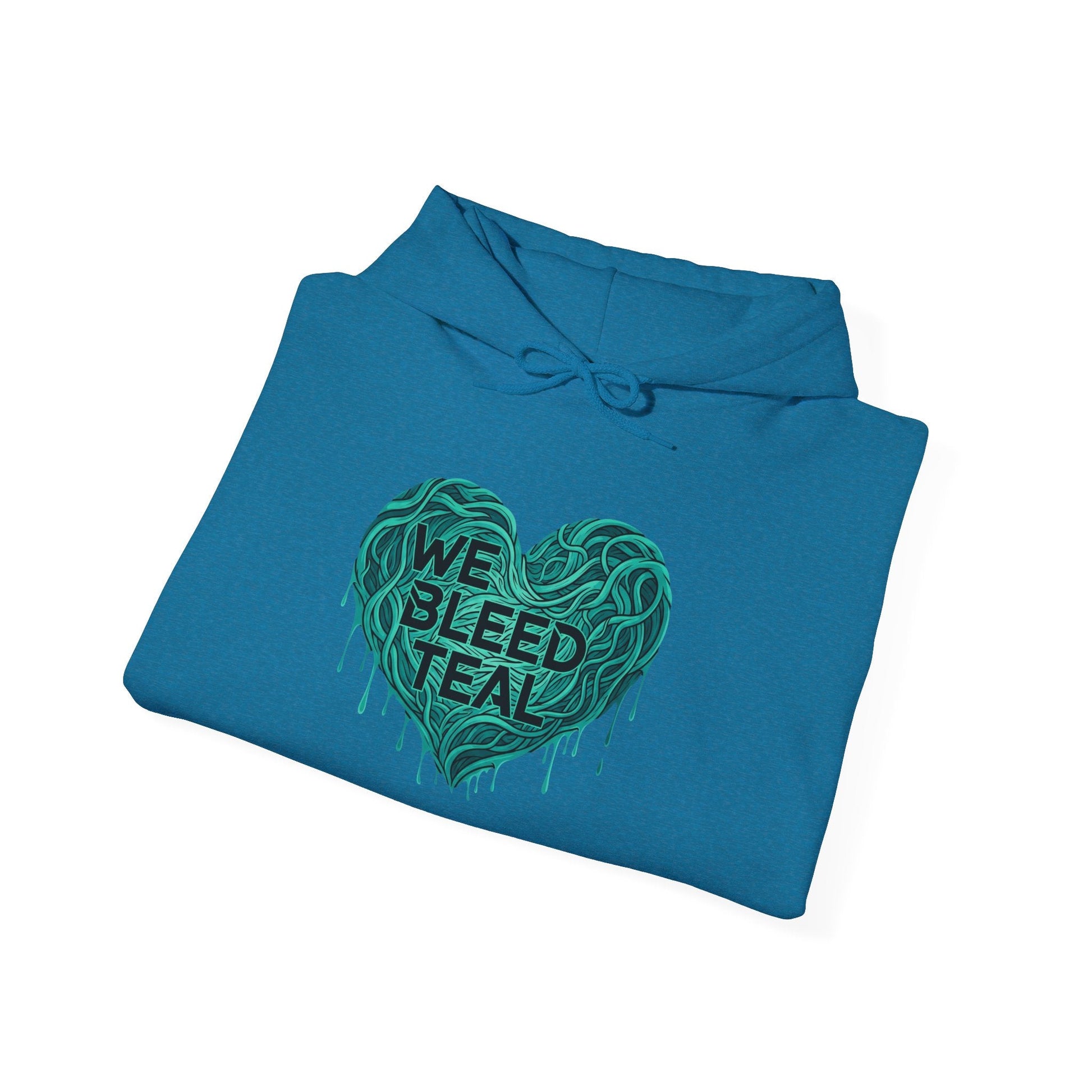 Teal Heart Sweatshirt - Awareness Hoodie for Cancer Support, Cozy Gift for Friends, Unisex Hooded Sweatshirt, Comfort Wear Printify