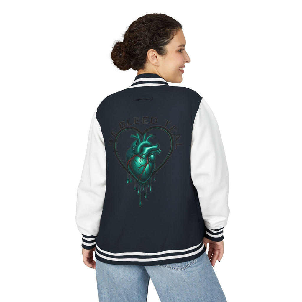 Unisex Heavyweight Letterman Jacket with We Bleed Teal Design | Comfort Wear for Game Day, Sports Events, Nostalgia Rides, [...]