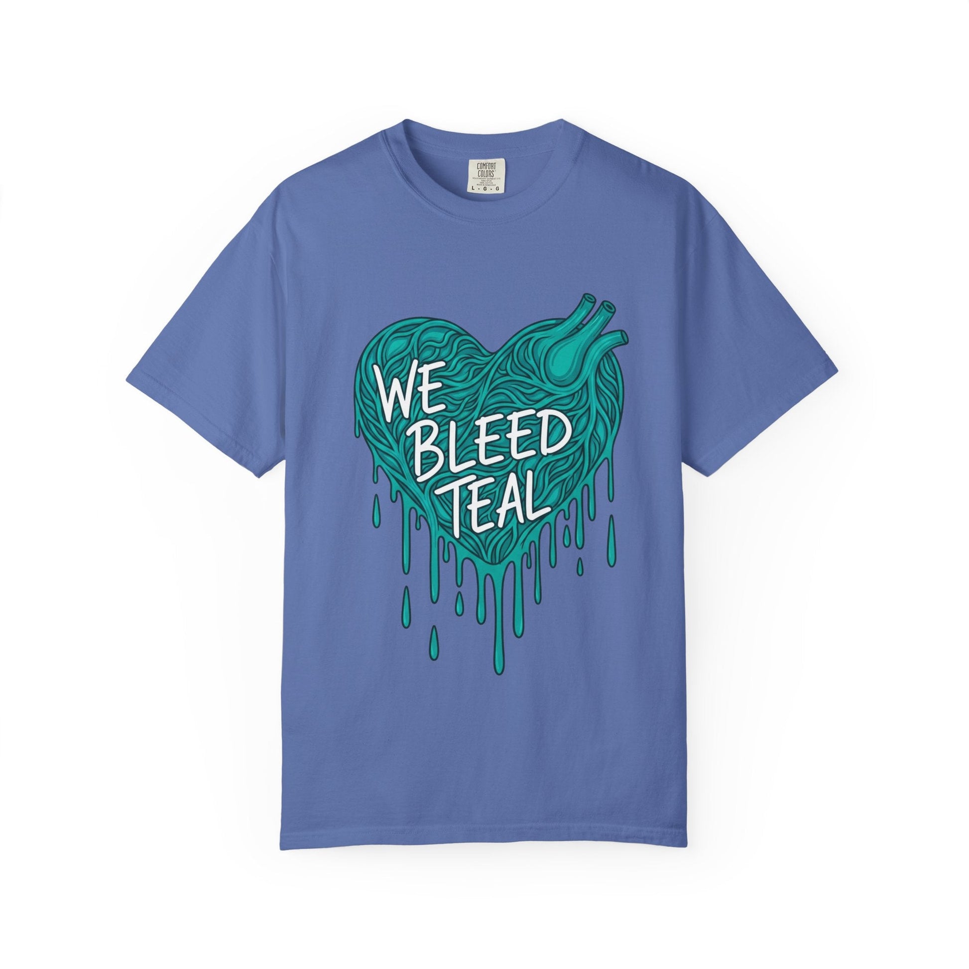 Teal Heart Awareness T-Shirt, Supportive Gift for Friends, Unisex Casual Tee, Perfect for Awareness Events, WE BLEED TEAL Design Printify