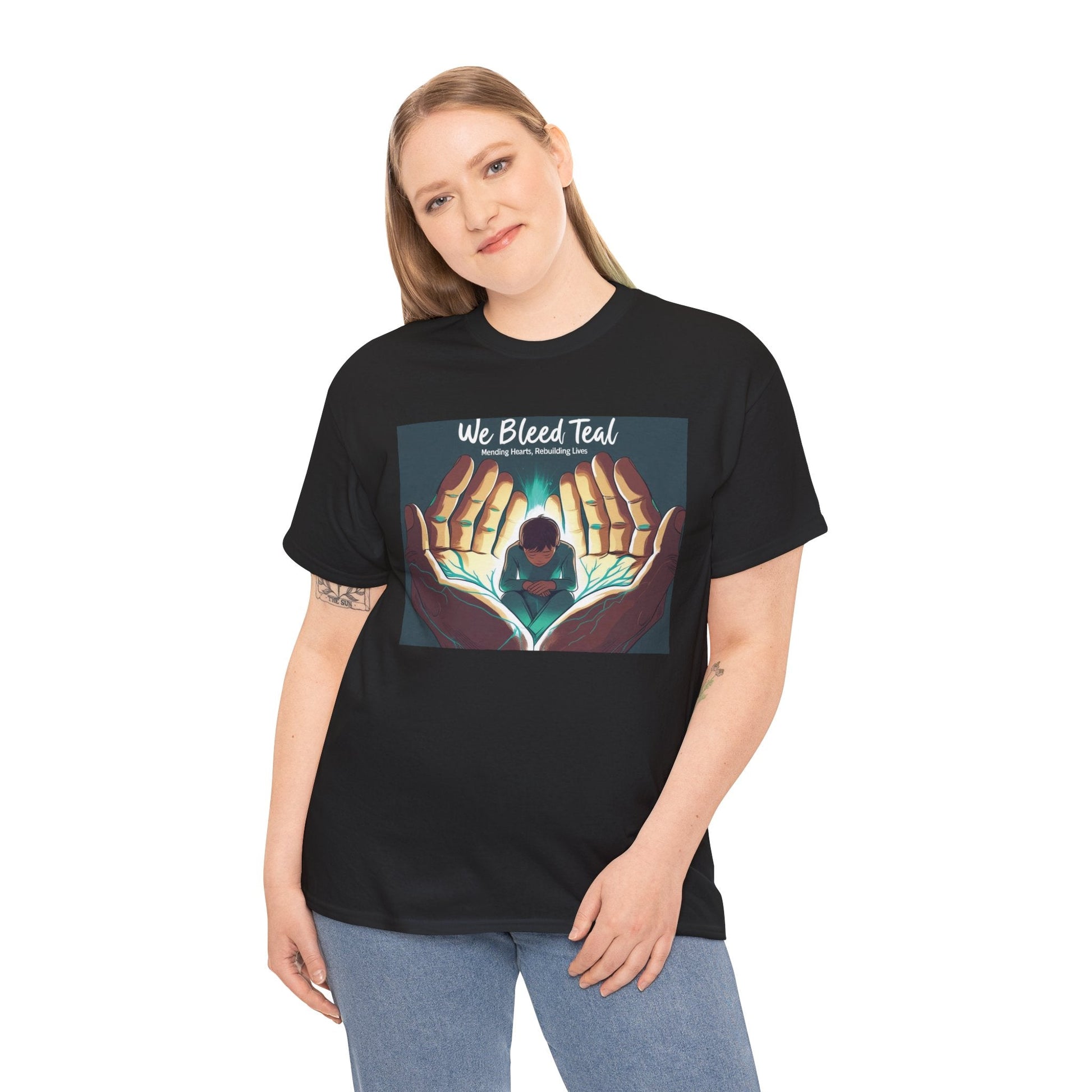 Teal Awareness Tee - We Bleed Teal - Unisex Heavy Cotton Shirt, Support Teal Ribbon, Gift for Awareness Events, Casual Wear, Summer Style