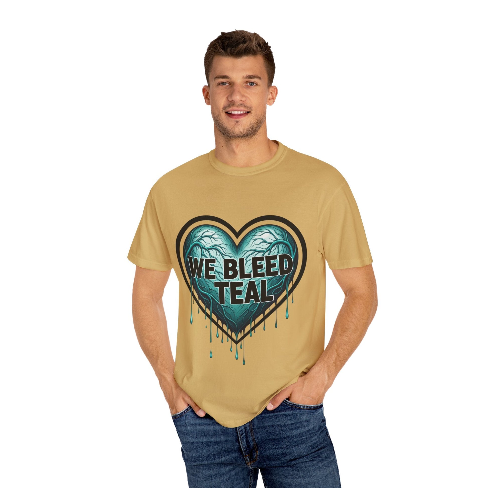 Teal Heart Awareness T-shirt, Unisex Gift for Mental Health, Eco-Friendly Tee, Bleed Teal Support, Casual Everyday Wear Printify