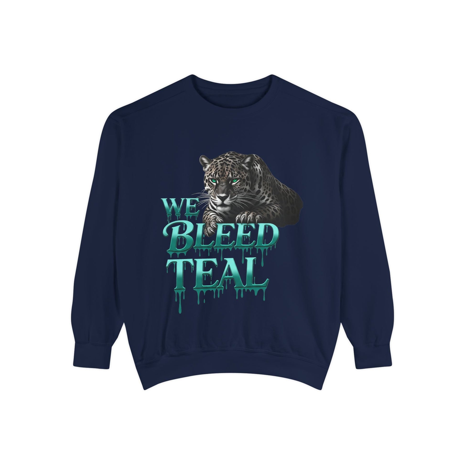 Teal Panther Sweatshirt, Cozy Unisex Sweatshirt, Trendy Fall Fashion, Perfect for Game Day, Unique Gift Idea, Casual Wear Printify