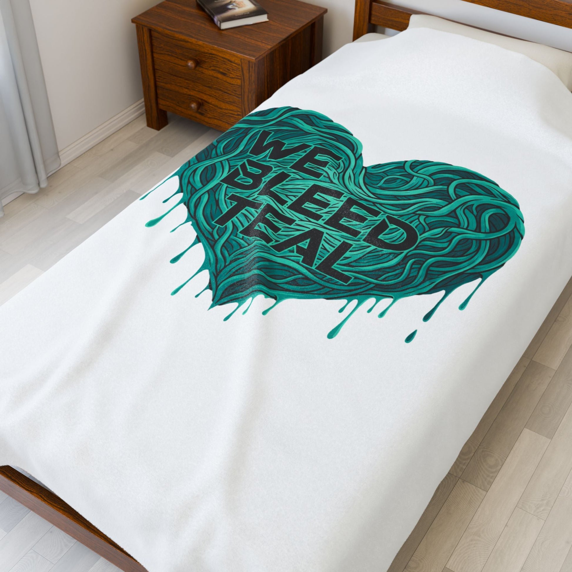 Teal Heart Velveteen Plush Blanket | Cozy Home Decor, Gift for Teal Supporters, Soft Throw for Comfort, Heartfelt Gift Ideas Printify