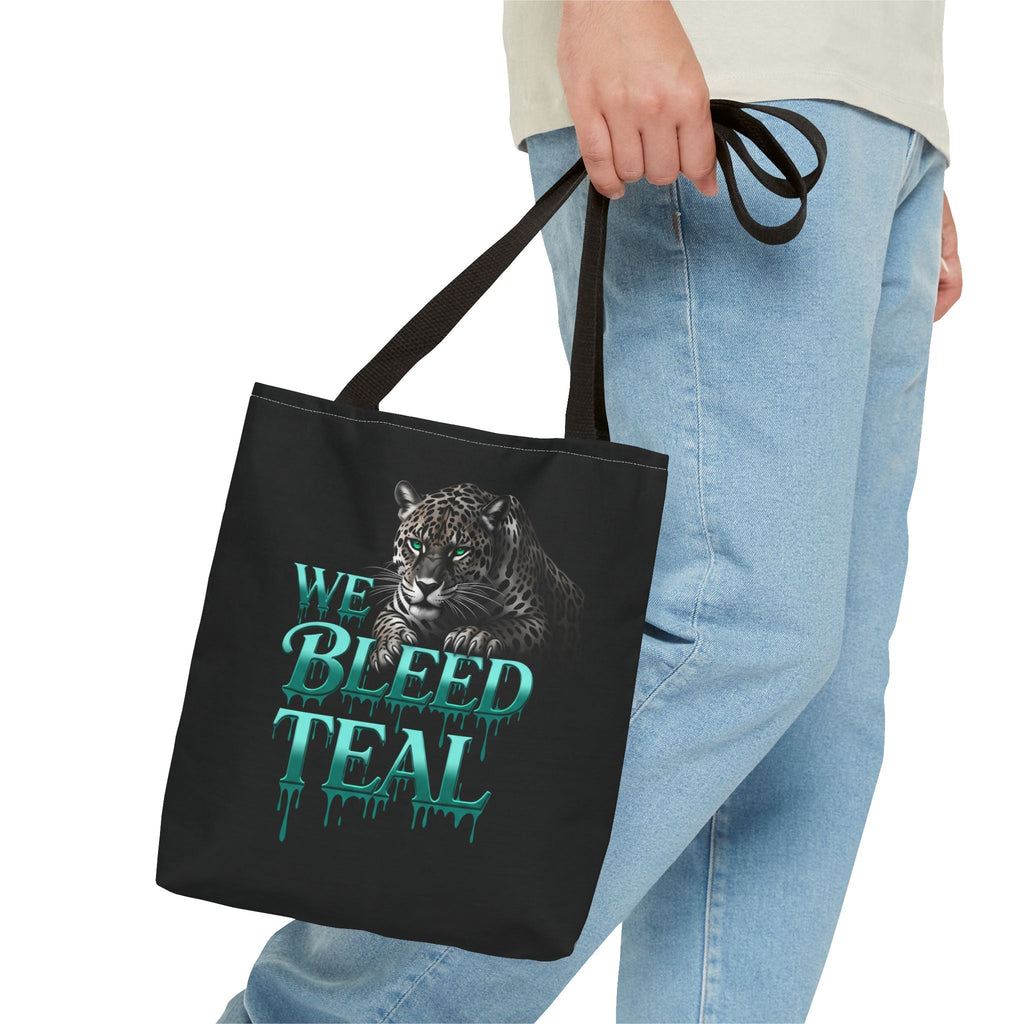 Stylish AOP Tote Bag - We Bleed Teal, Eco-Friendly Shopping Bag, Trendy Canvas Tote, Unique Gift, Perfect for Sports Fans, Everyday Use Printify