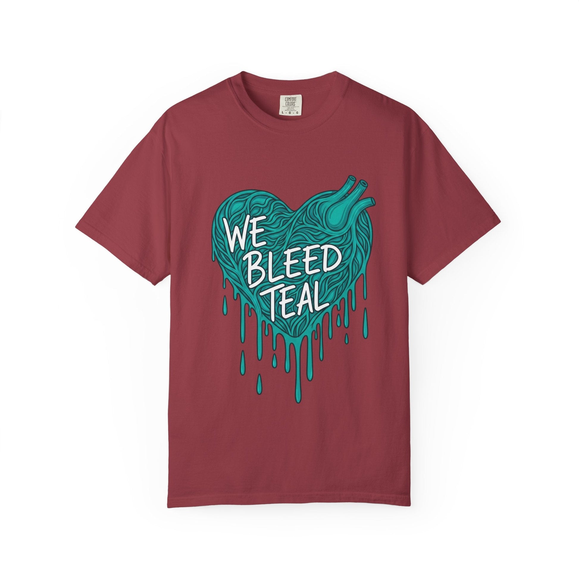 Teal Heart Awareness T-Shirt, Supportive Gift for Friends, Unisex Casual Tee, Perfect for Awareness Events, WE BLEED TEAL Design Printify