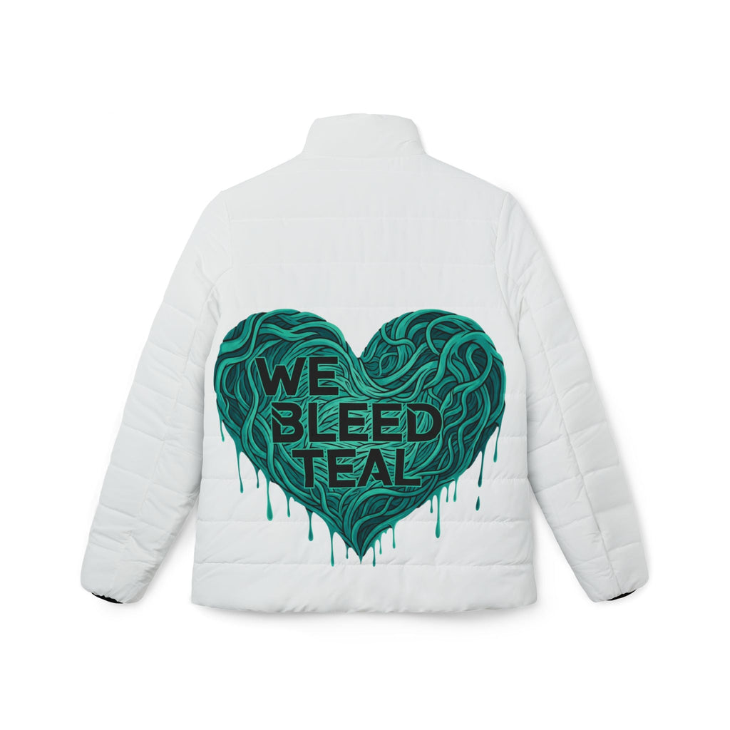 Teal Heart Women’s Puffer Jacket, Warm Winter Coat, Inspirational Outerwear, Teal Awareness, Gift for Her, Stylish Layering Jacket Printify