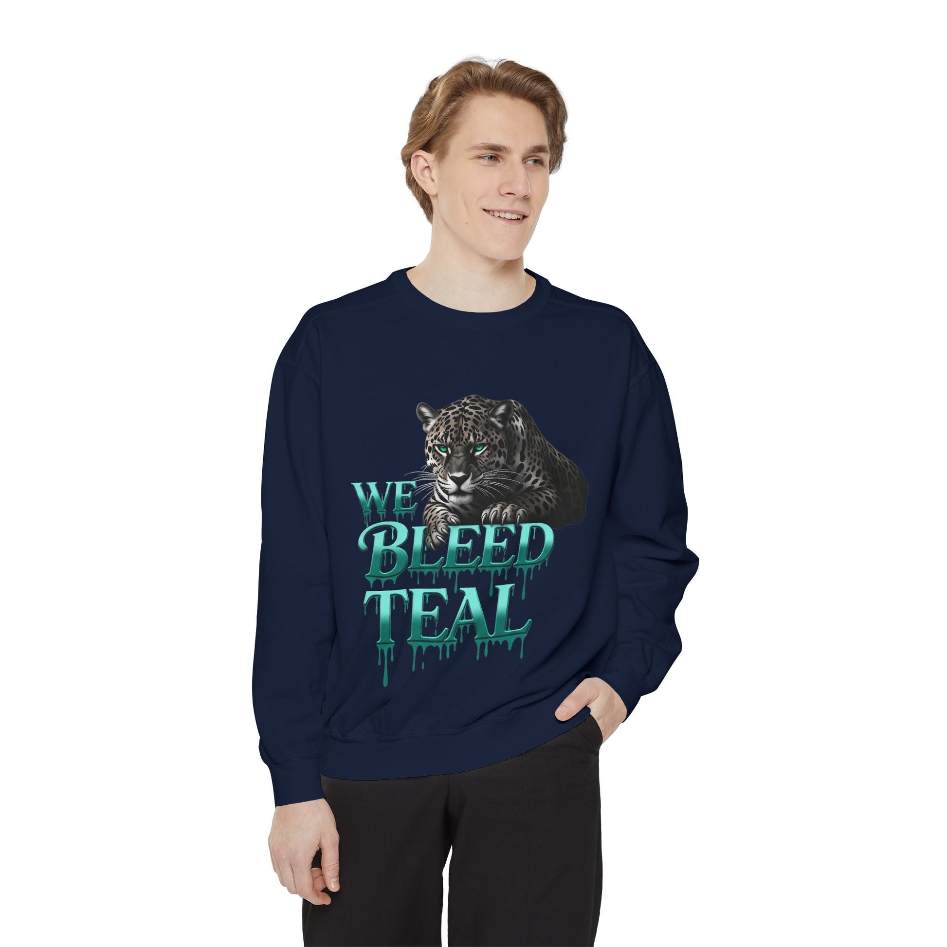 Teal Panther Sweatshirt, Cozy Unisex Sweatshirt, Trendy Fall Fashion, Perfect for Game Day, Unique Gift Idea, Casual Wear Printify