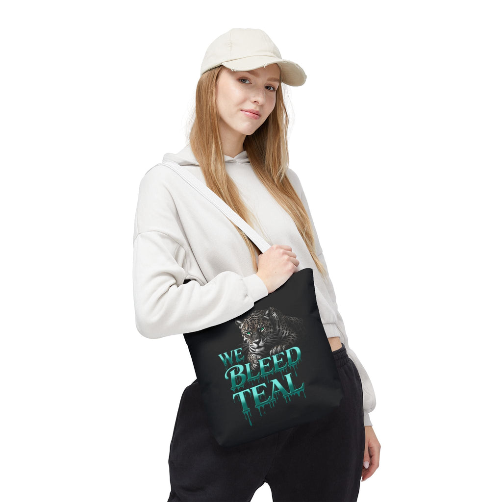 Stylish AOP Tote Bag - We Bleed Teal, Eco-Friendly Shopping Bag, Trendy Canvas Tote, Unique Gift, Perfect for Sports Fans, Everyday Use Printify
