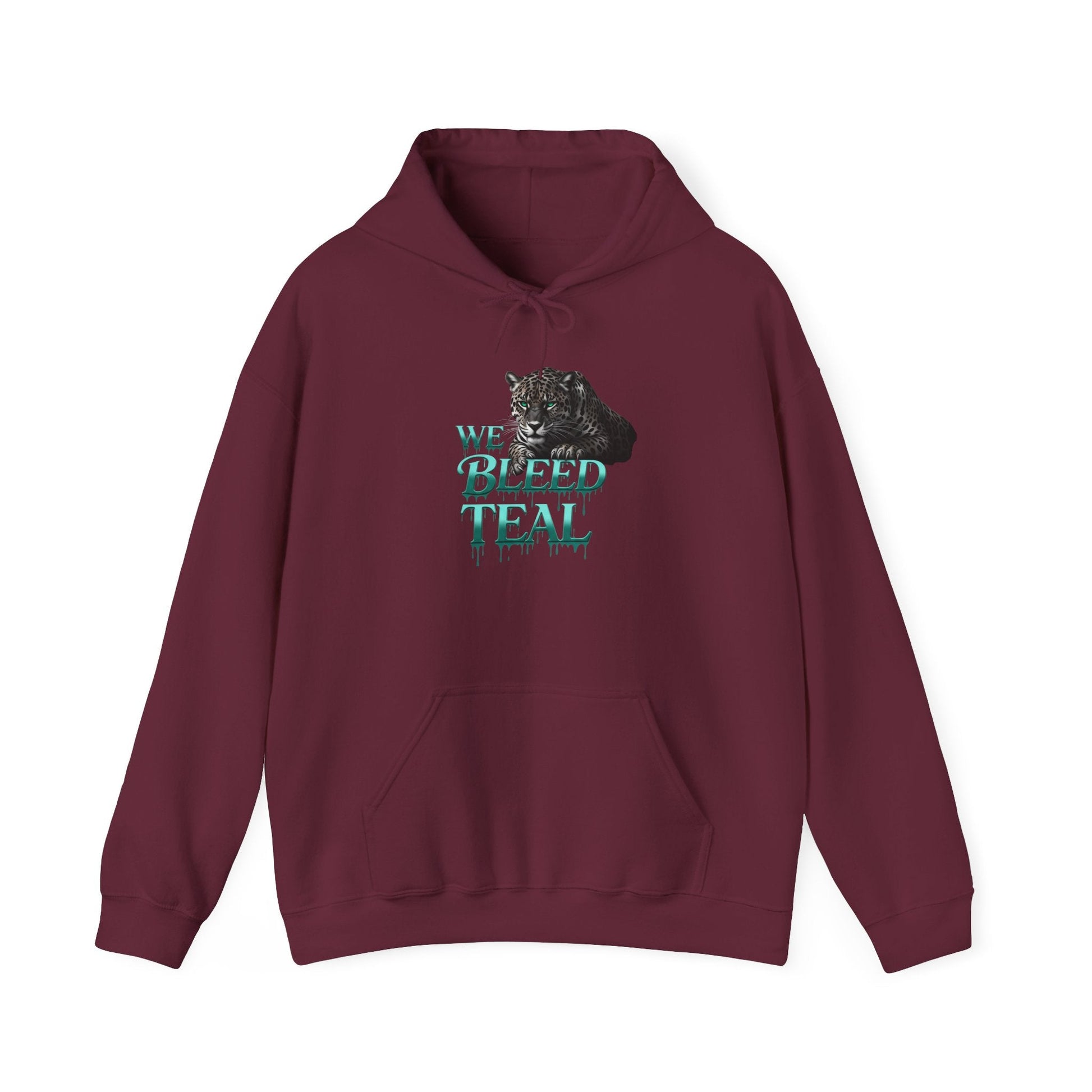 Teal Cat Hoodie, We Bleed Teal Sweater, Unisex Heavy Blend Sweatshirt, Gift for Cat Lovers, Cozy Cats Apparel Printify