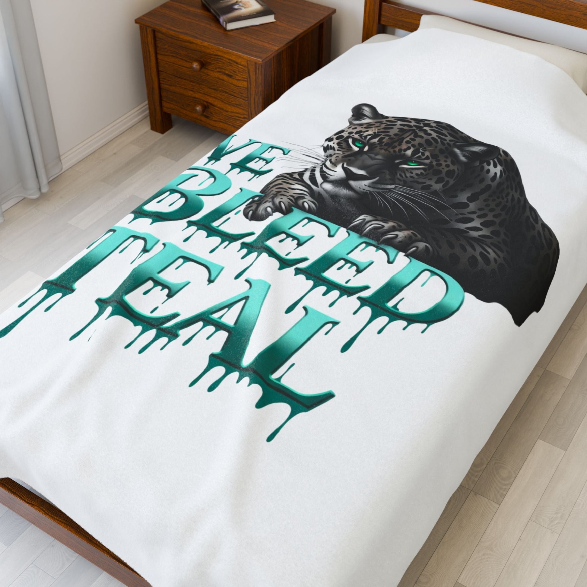 Teal Panther Velveteen Plush Blanket, Cozy Throw, Gift for Animal Lovers, Nursery Decor, Home Accessories, Warm and Soft Printify