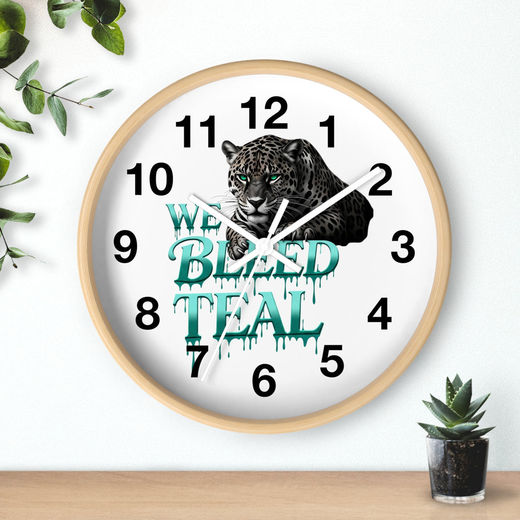 Teal Leopard Wall Clock, Unique Home Decor, Animal Lover Gift, Sports Fan Gift, Personalized Timepiece Printify