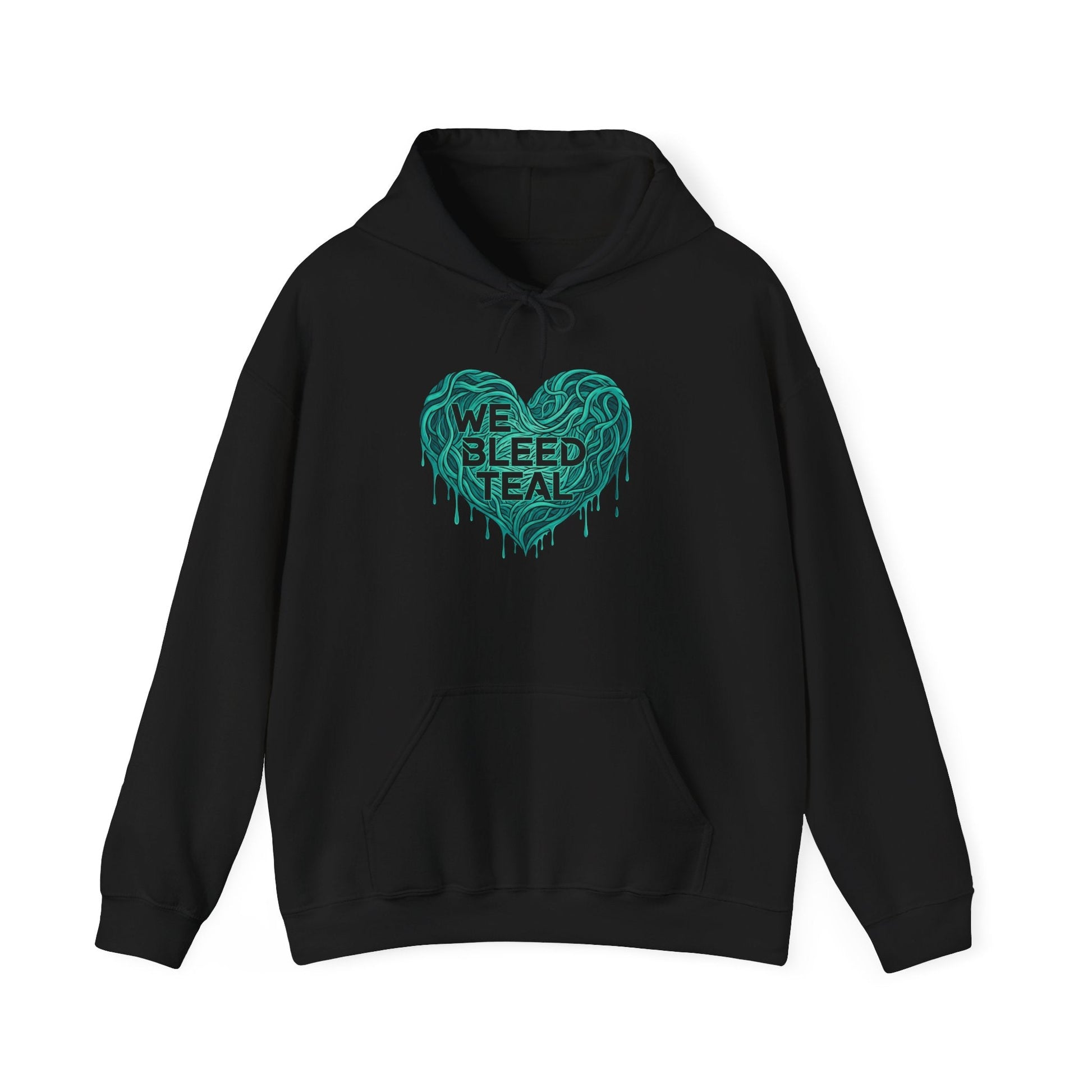 Teal Heart Sweatshirt - Awareness Hoodie for Cancer Support, Cozy Gift for Friends, Unisex Hooded Sweatshirt, Comfort Wear Printify