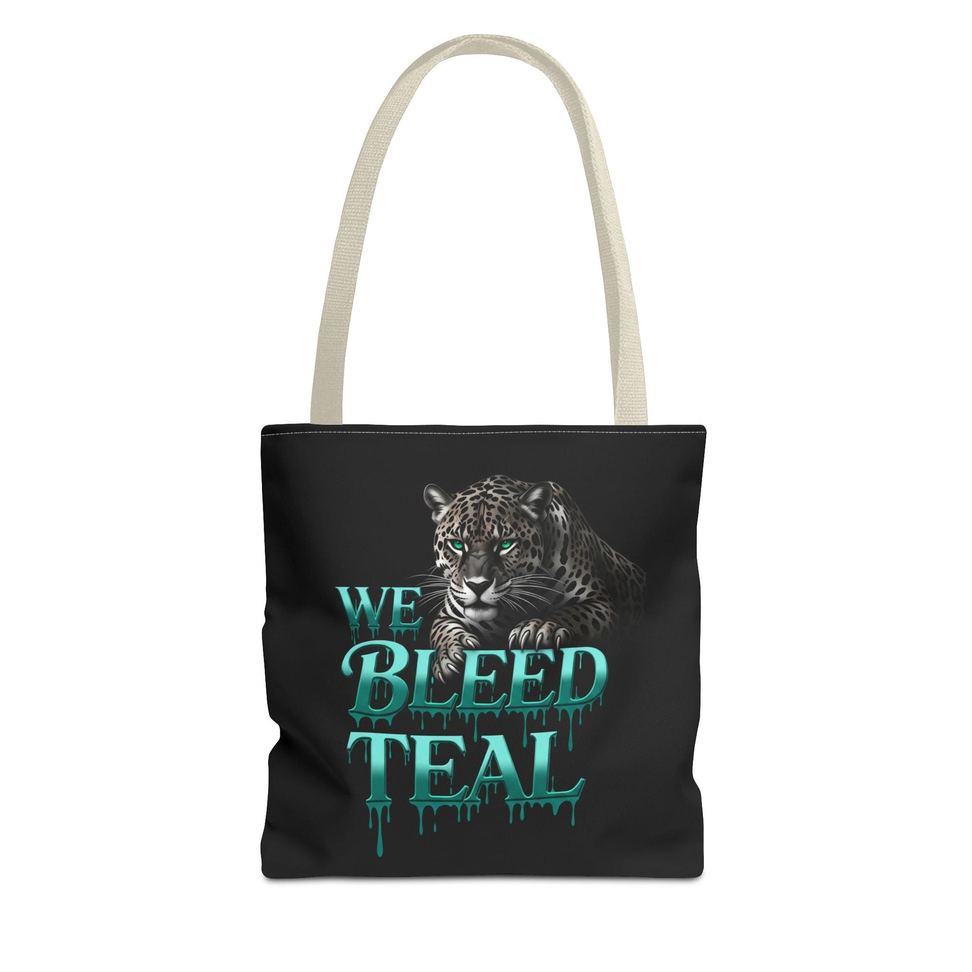 Stylish AOP Tote Bag - We Bleed Teal, Eco-Friendly Shopping Bag, Trendy Canvas Tote, Unique Gift, Perfect for Sports Fans, Everyday Use Printify